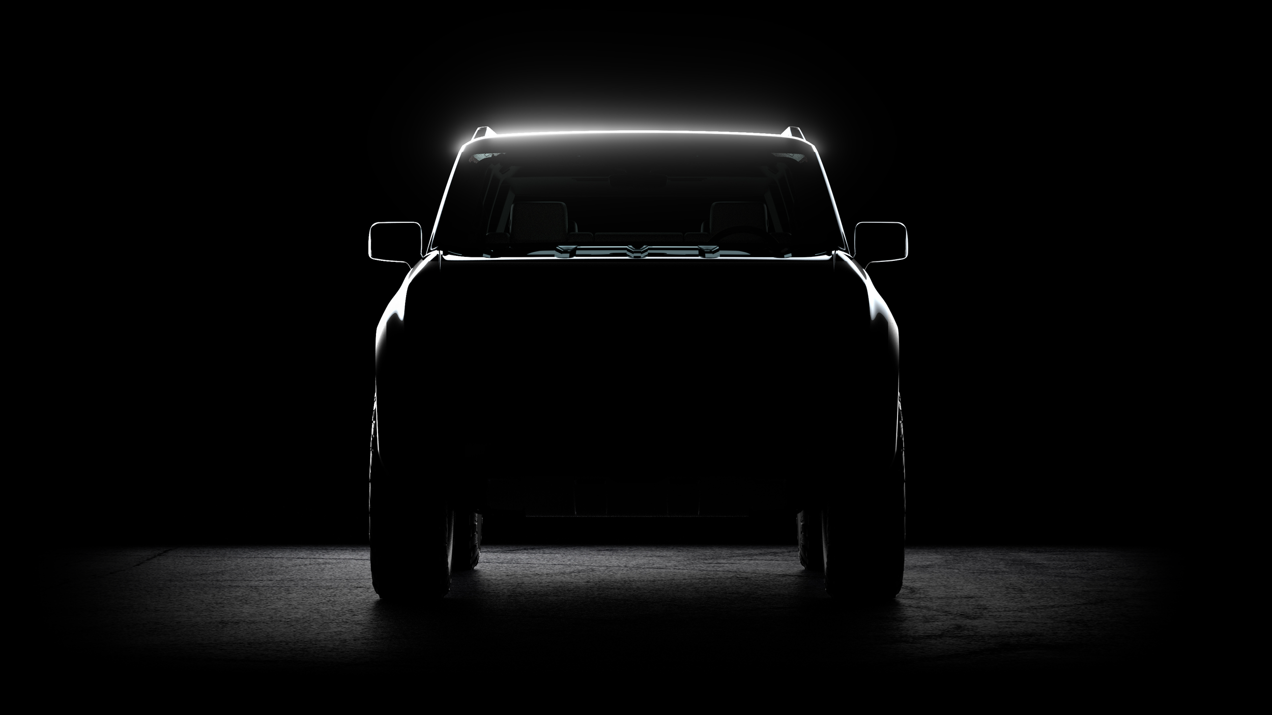 teaser image of scout electric suv from the front
