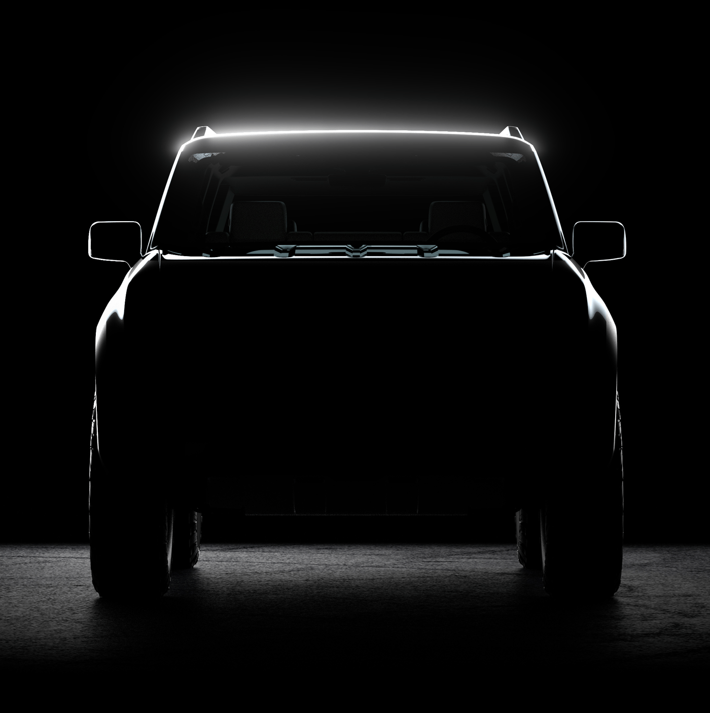 teaser image of scout electric suv from the front