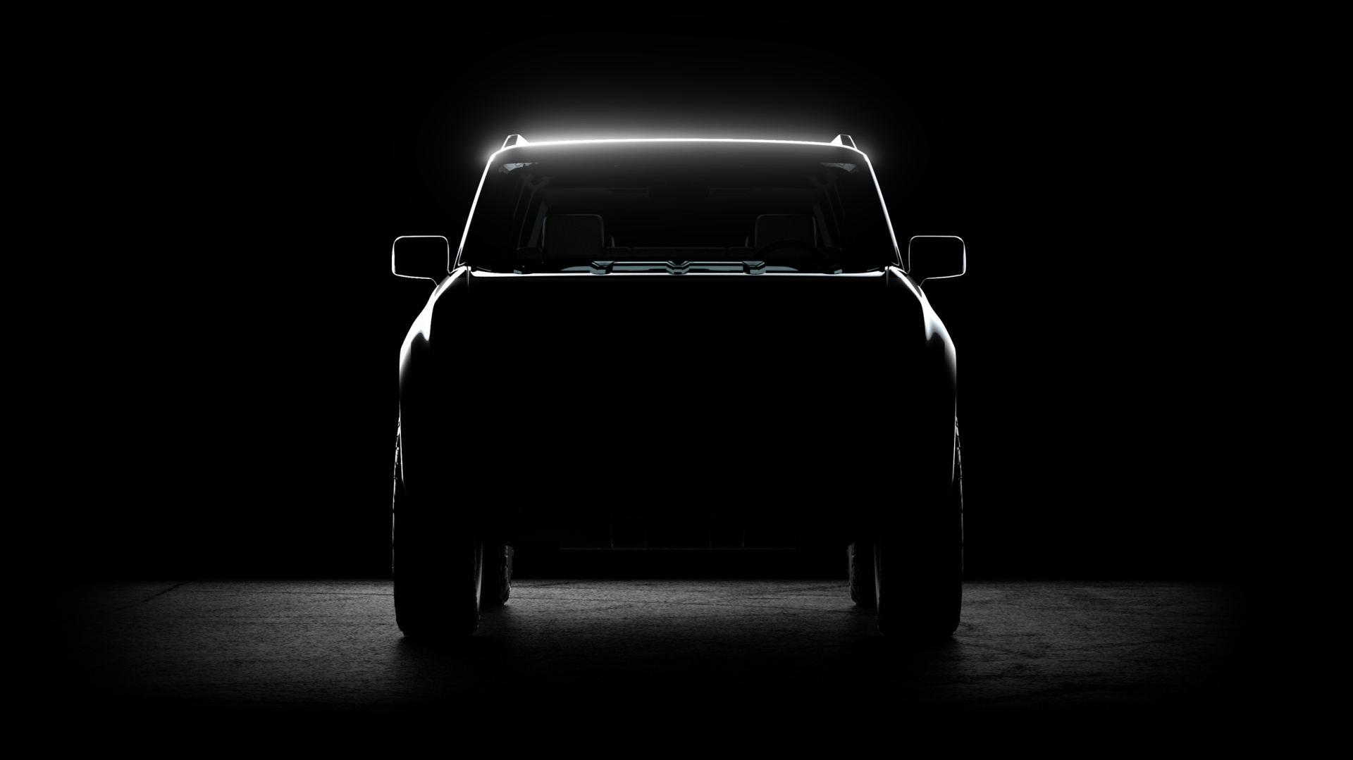 teaser image of scout electric suv from the front