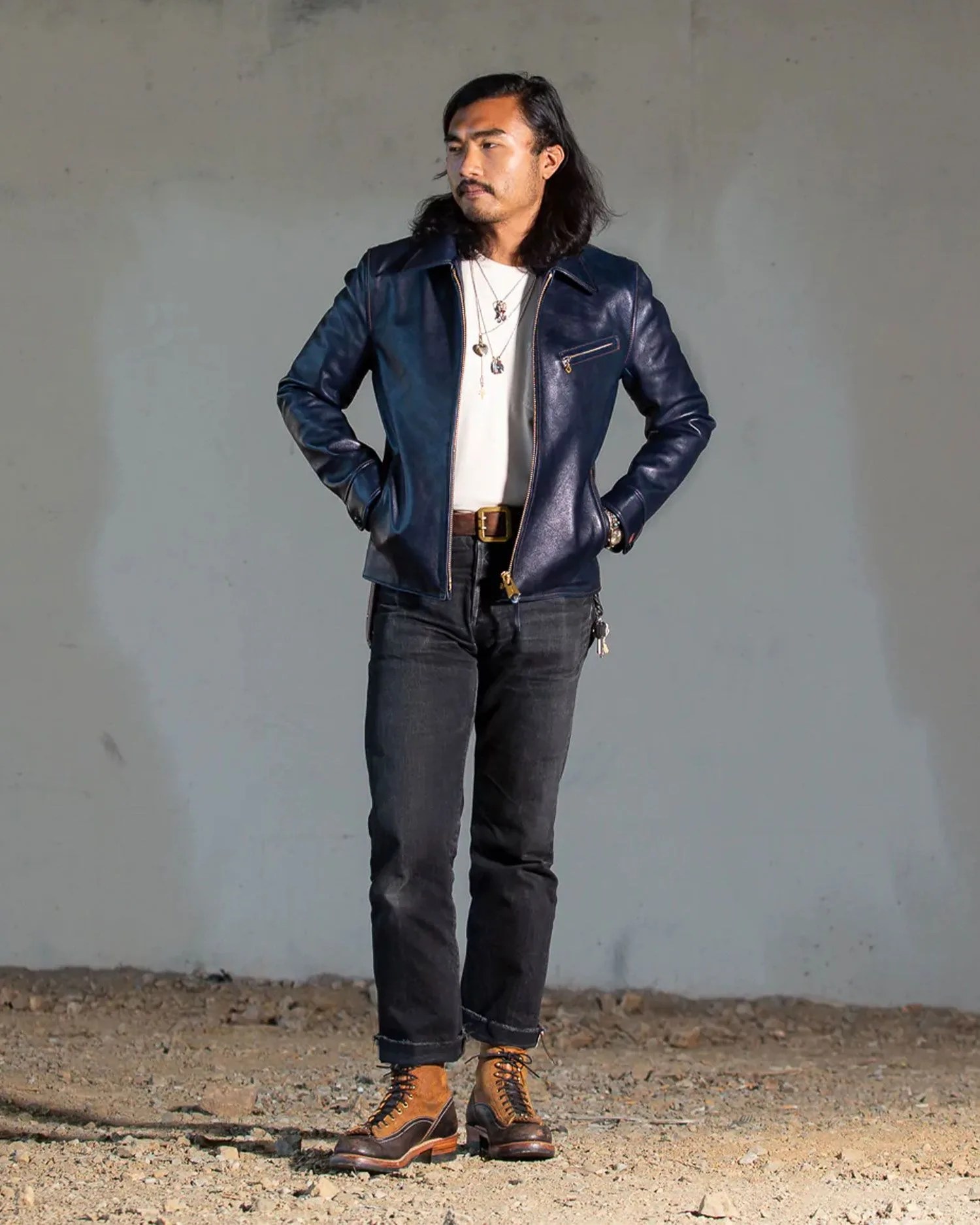 indigo dyed horsehide single riders jacket