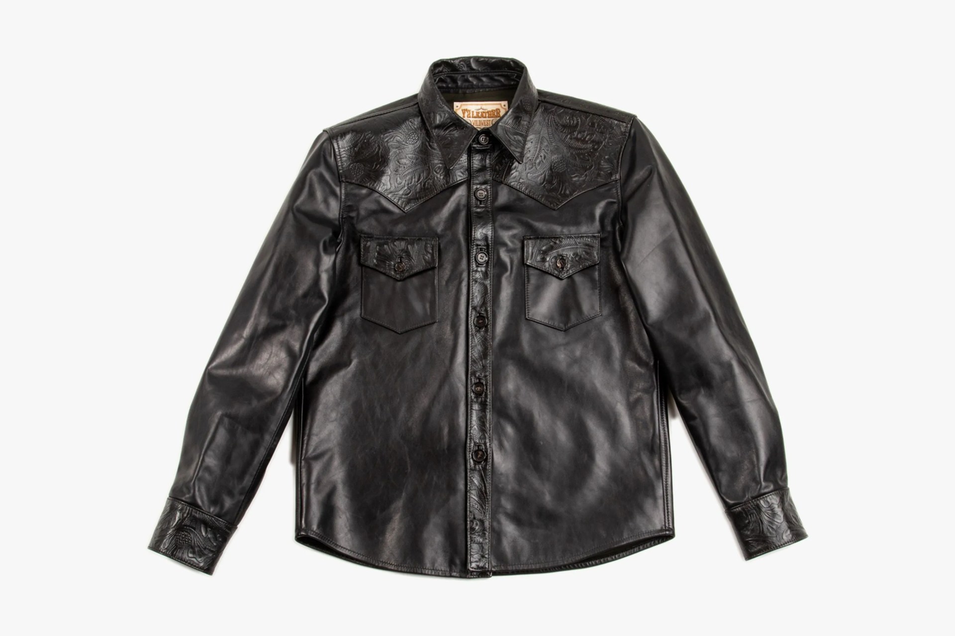 standard and strange oil soft horse x horse light embossed leather shirt