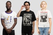 three people wearing vintage tshirts