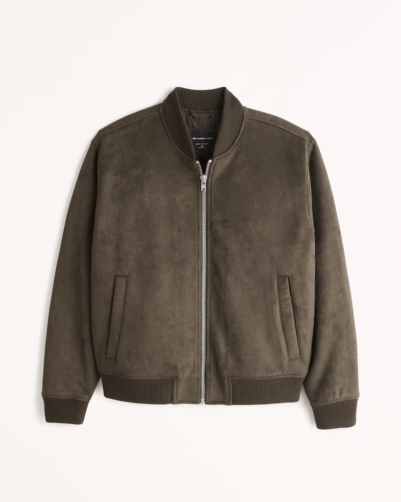 abercrombie fitch vegan suede bomber jacket