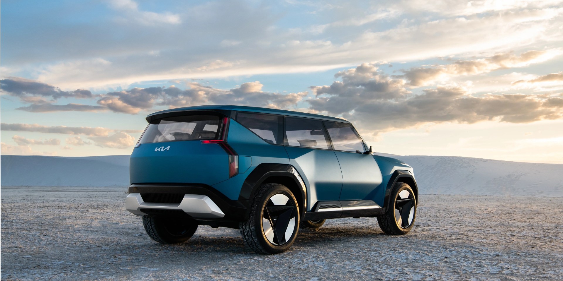 kia ev9 concept pictures on desert salt flats