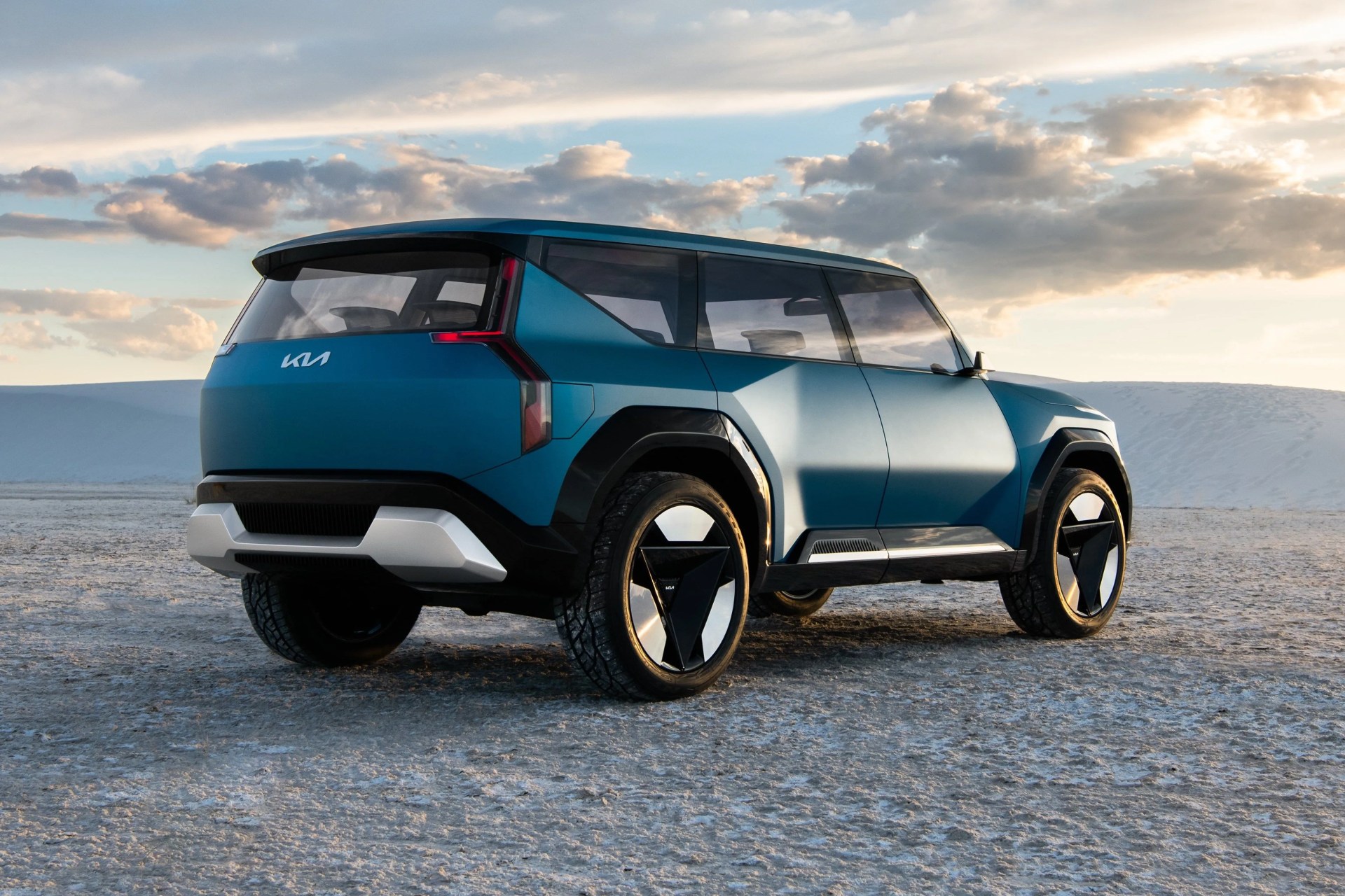 kia ev9 concept pictures on desert salt flats