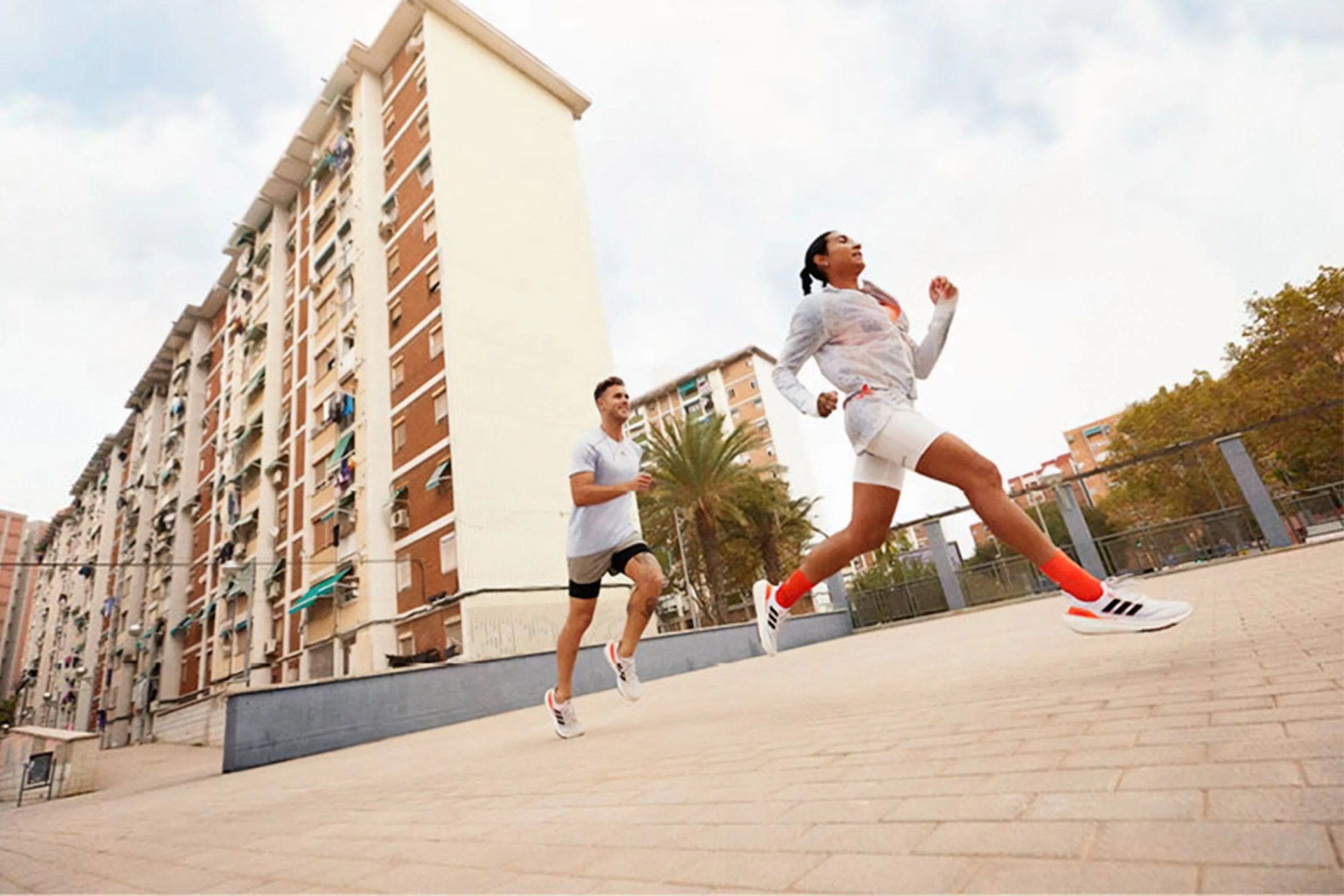 two people running
