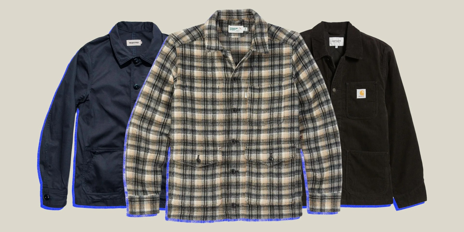 collage of three chore coats