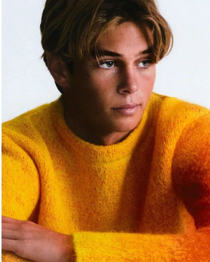 man wearing mytheresa erl gradient mohair blend sweater
