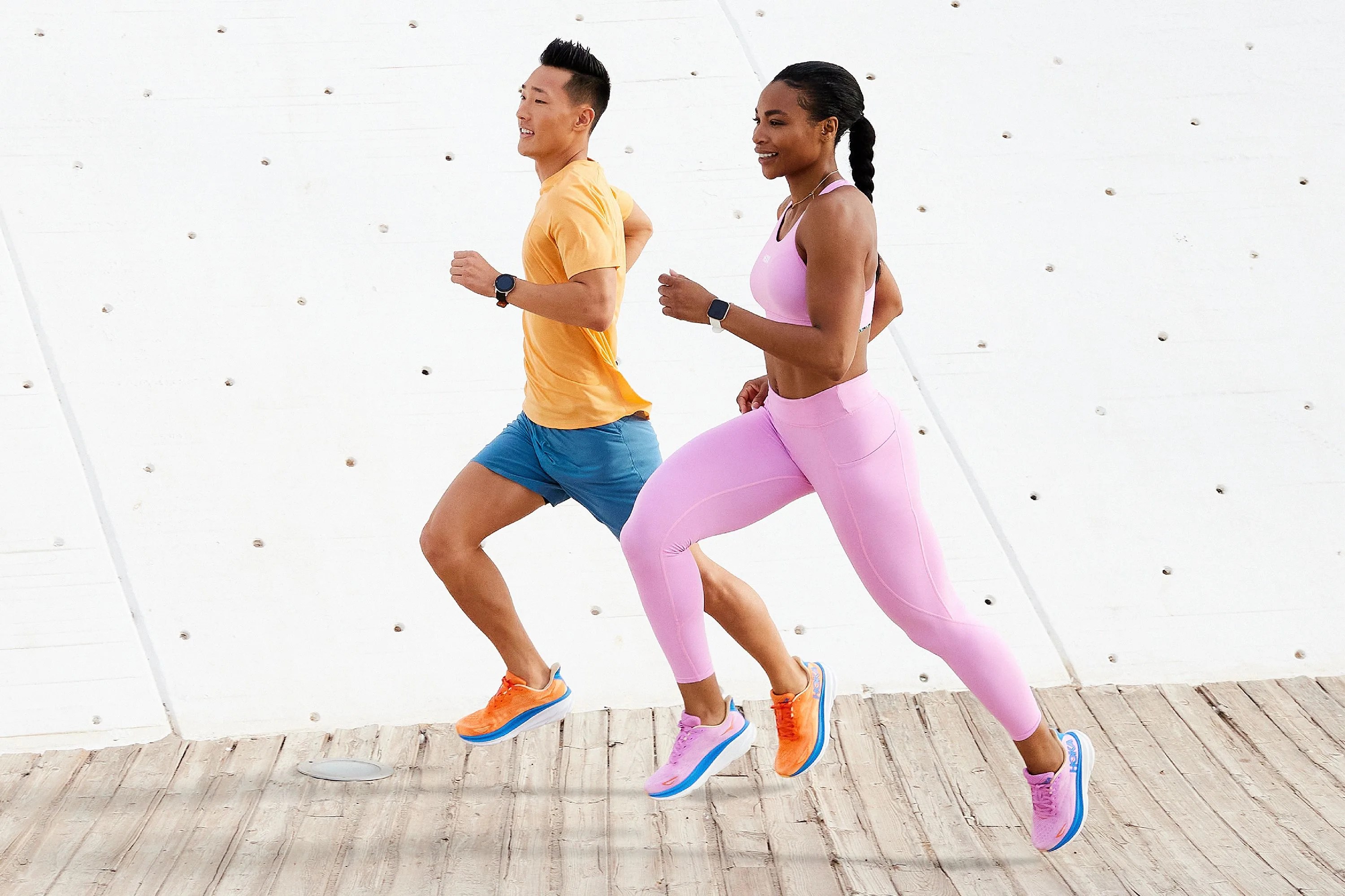 two people running