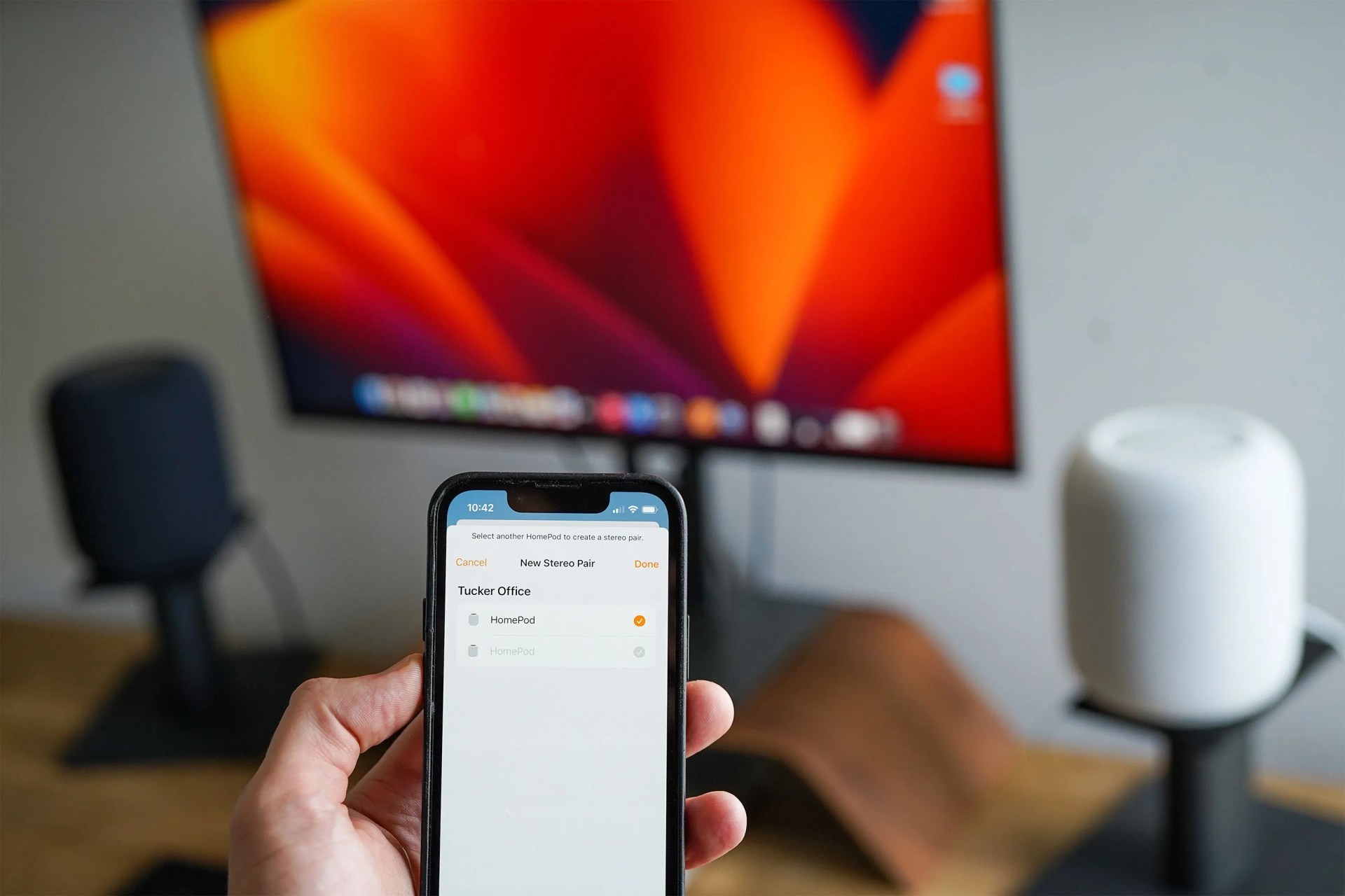 homepods on a desk