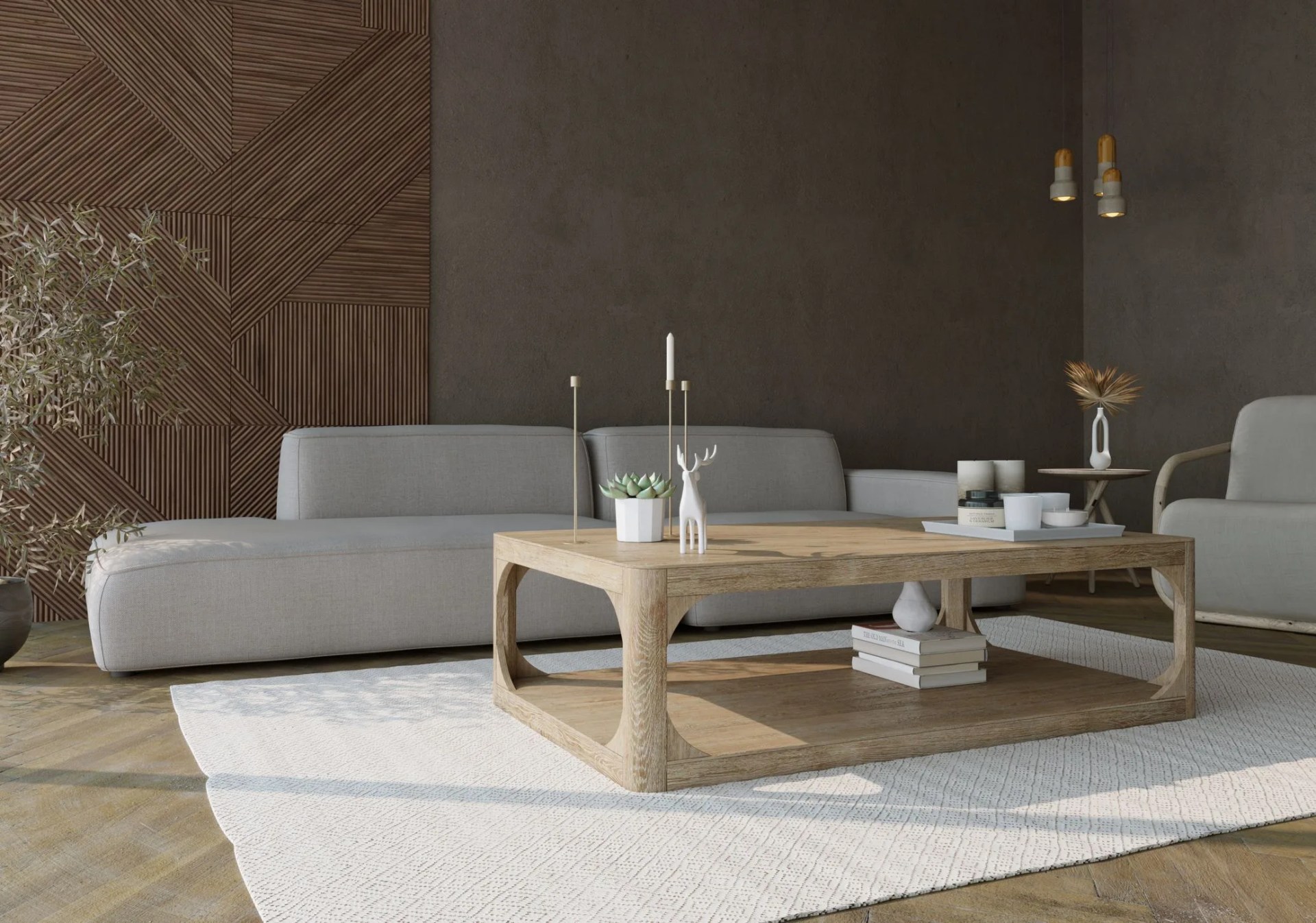 japandi style living room interior design 3d rendering