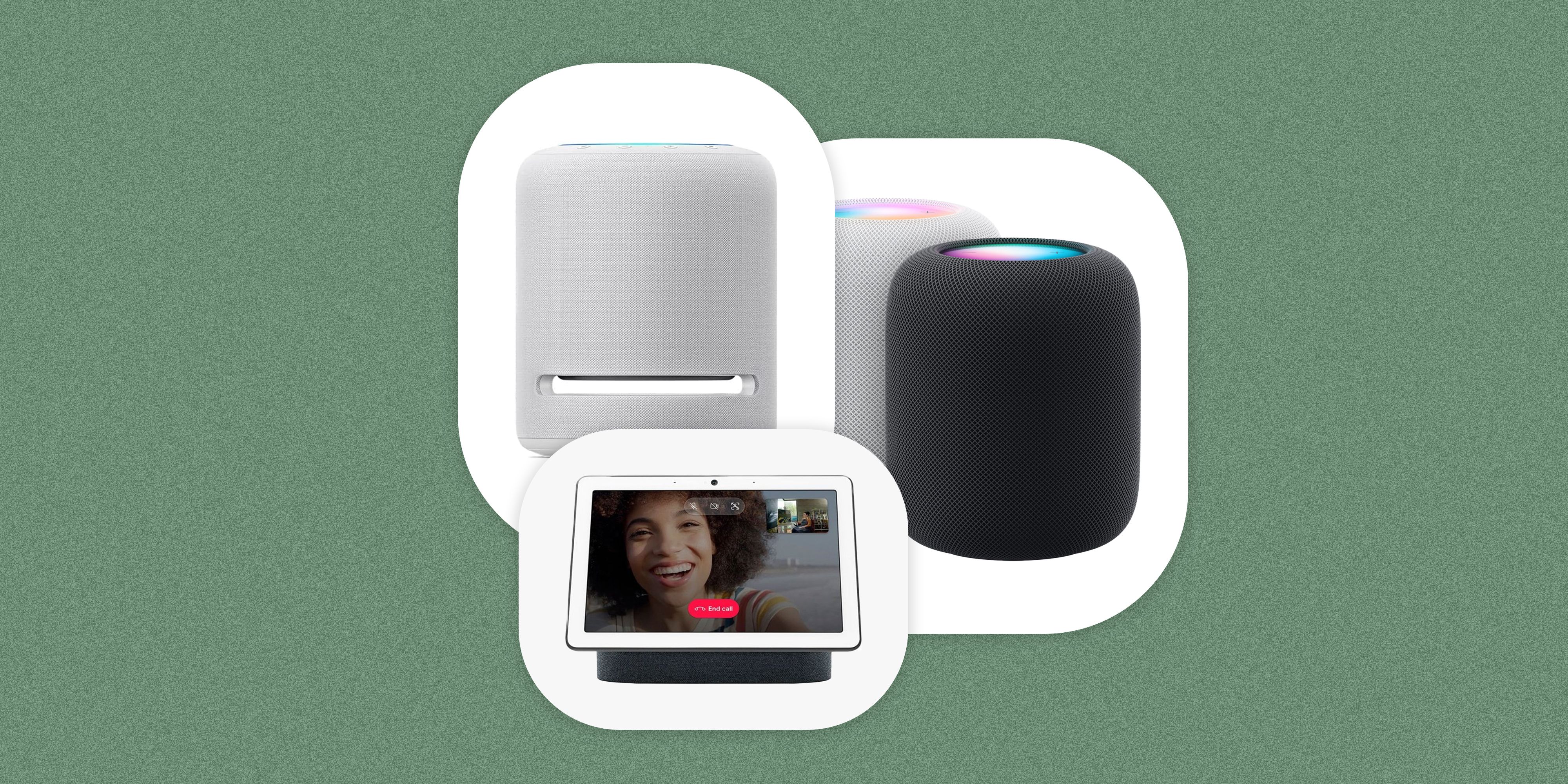 a collage of multiple electronic devices with a green background