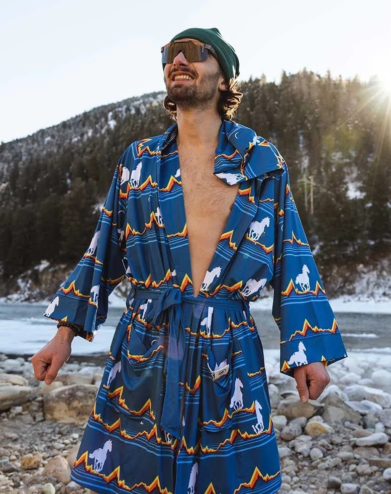 man wearings plover montucky cold snacks hooded robe