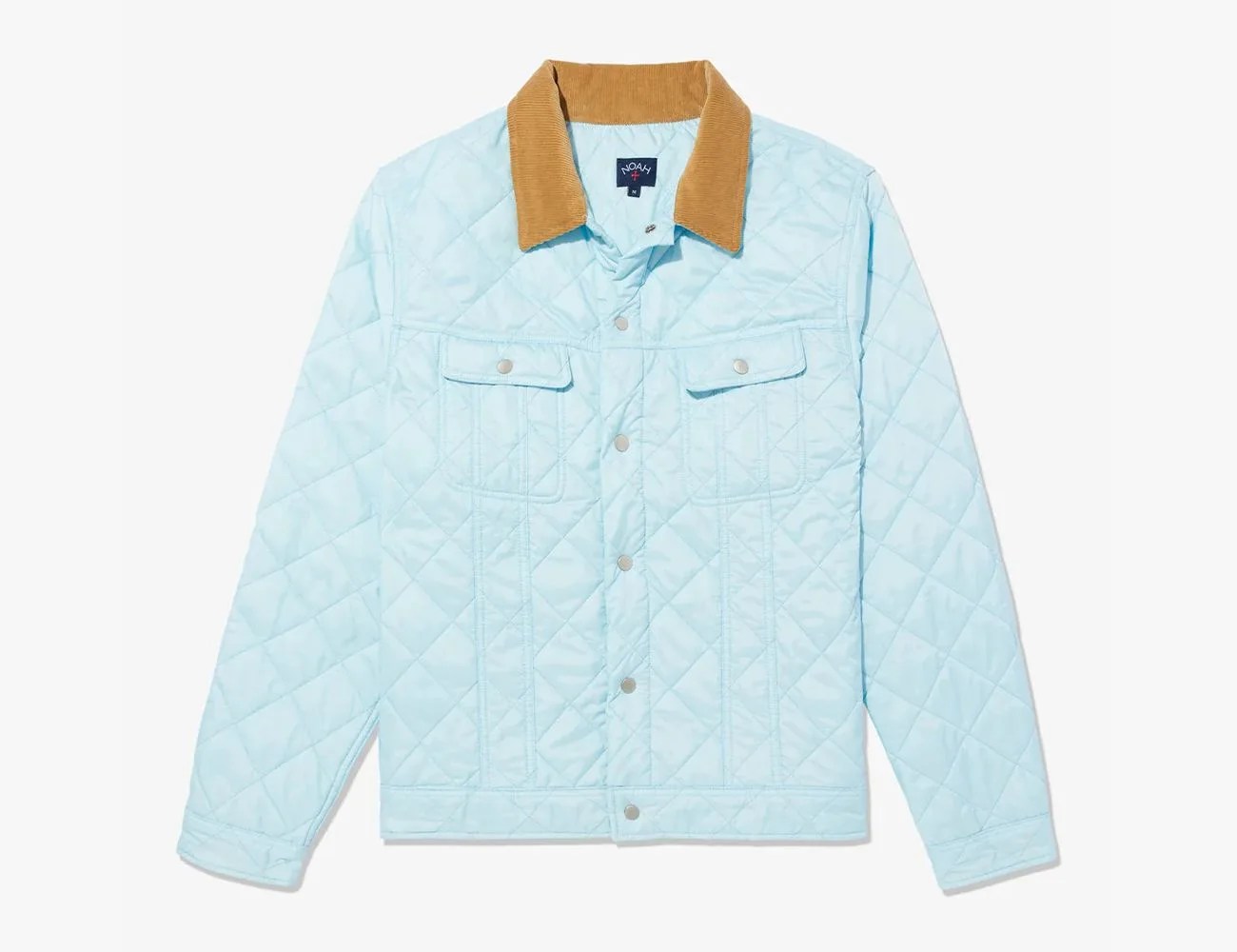 blue quilted jacket