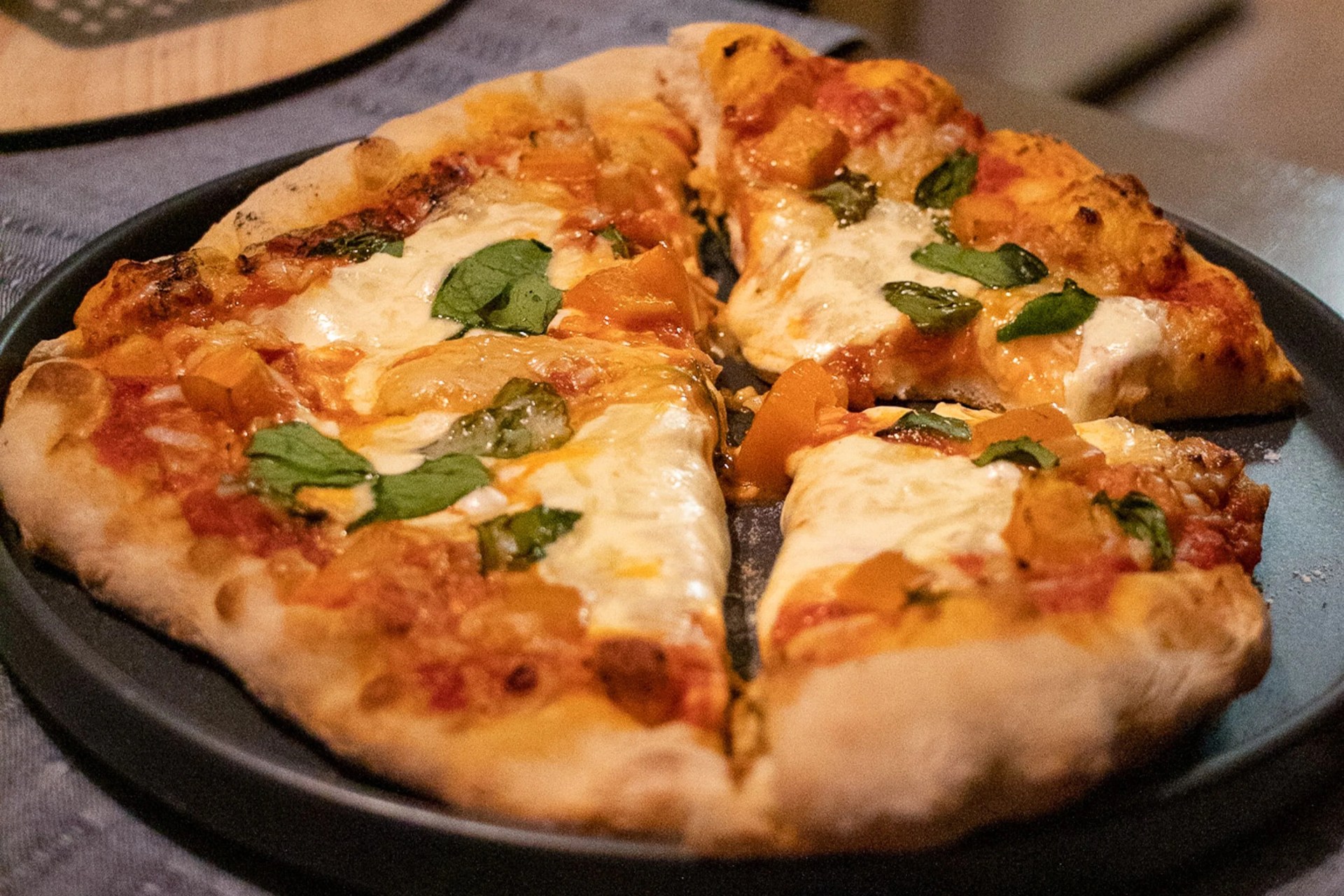 pizza on a plate on a table