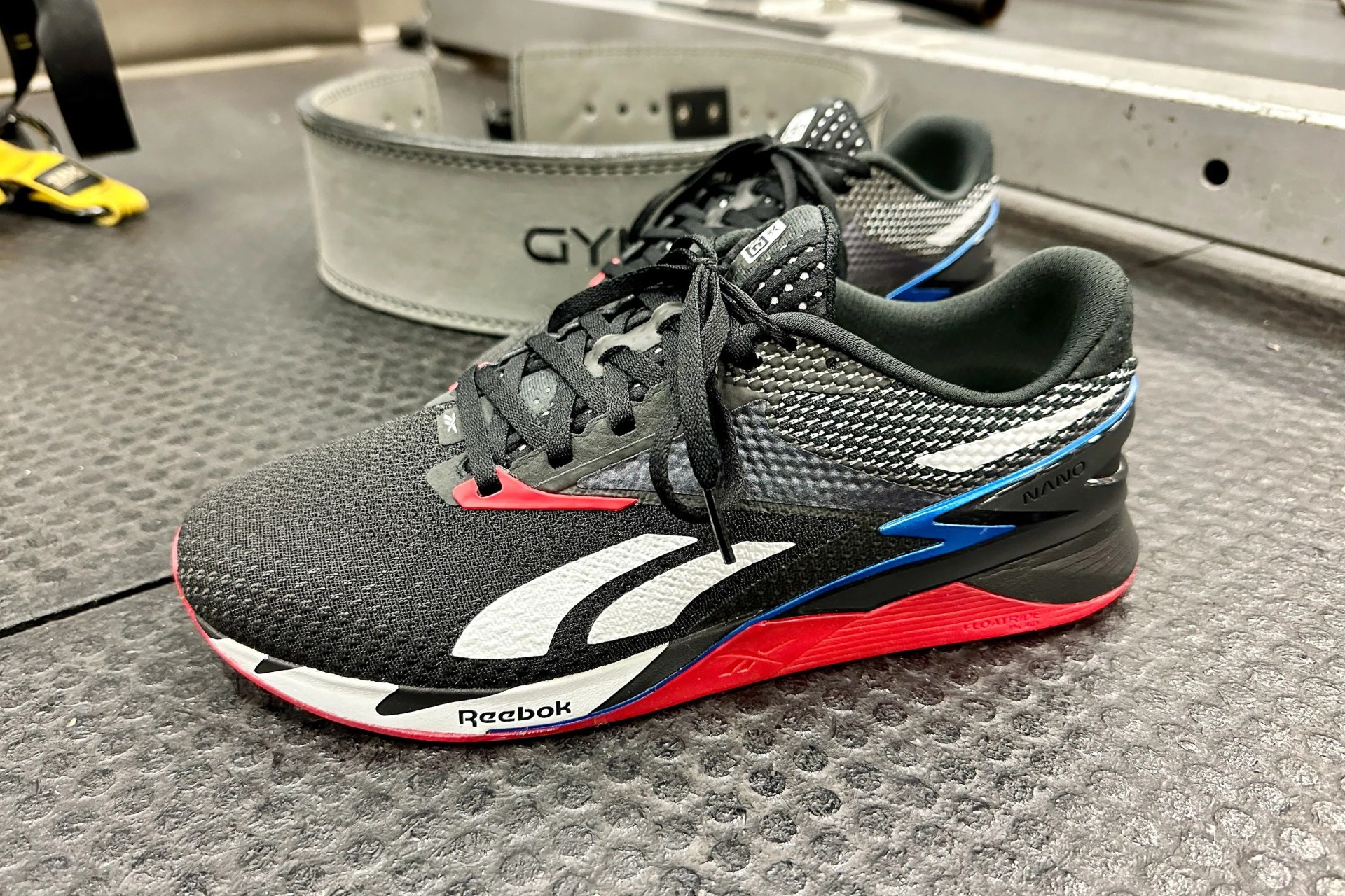 reebok nano x3 shoes on a gym floor