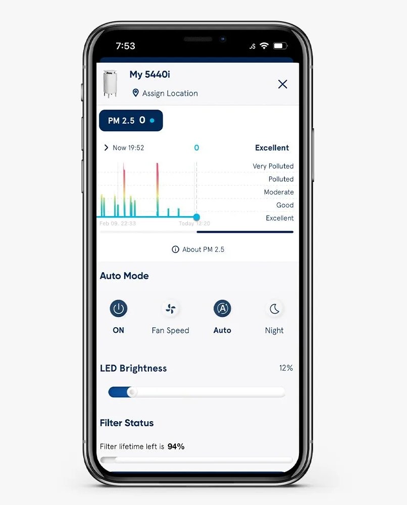 air purifier app on a smart phone
