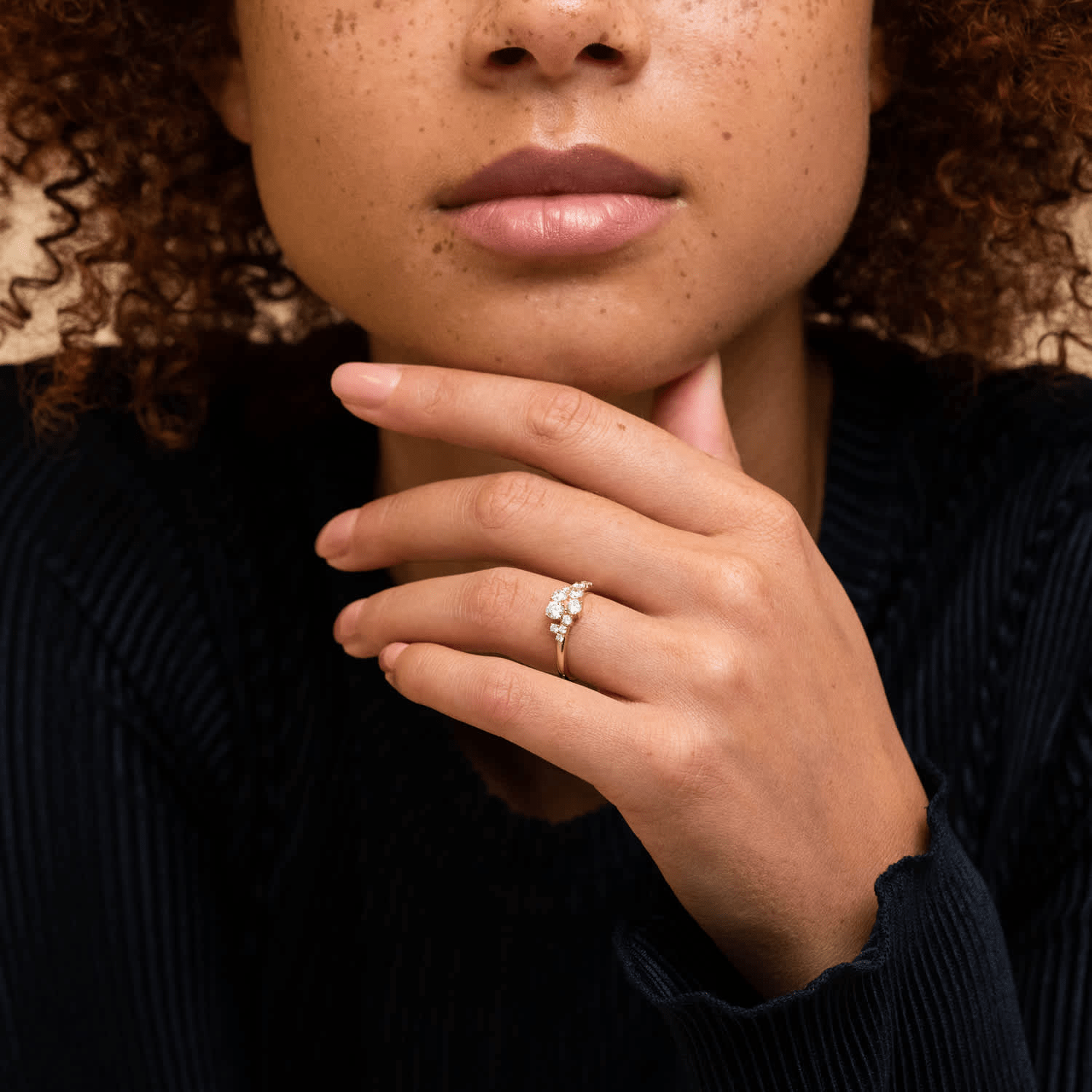 model wearing diamond ring