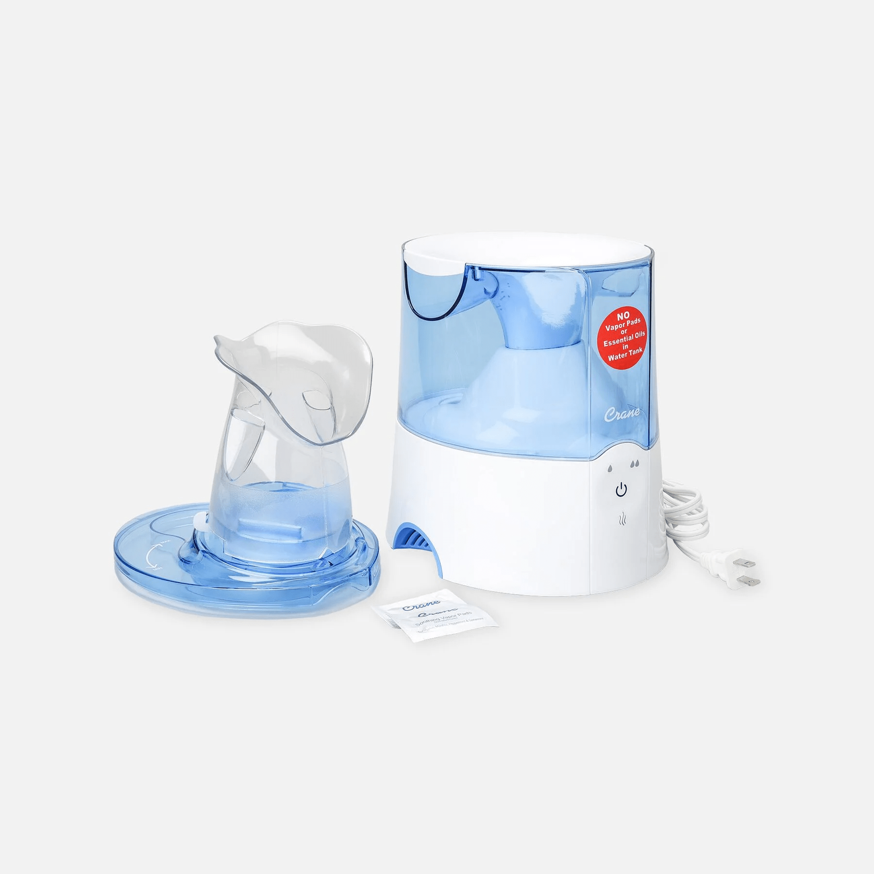 crane classic 2 in 1 warm mist humidifier and steam inhaler, bluewhite