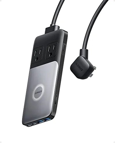 Anker 727 Charging Station ( GaNPrime 100W ), Compact Power Strip for Travel and Work, 5ft Detachable Extension Cord with 2 Outlets and 4 USB Ports, for iPhone 13, Samsung, iPad, MacBook, and More.