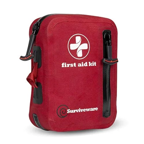 surviveware waterproof premium first aid kit for cars, boats, trucks, hurricanes, tropical storms and outdoor emergencies small kit 100 piece