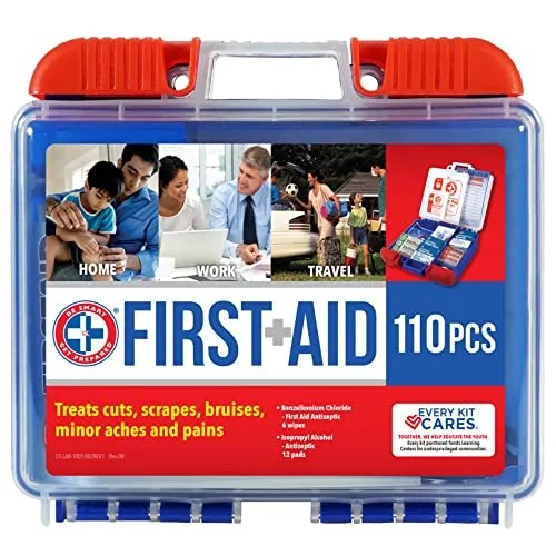 be smart get prepared 110 piece first aid kit clean, treat, protect minor cuts, scrapes home, office, car, school, business, travel, emergency, survival, hunting, outdoor, camping  sports, fsa hsa