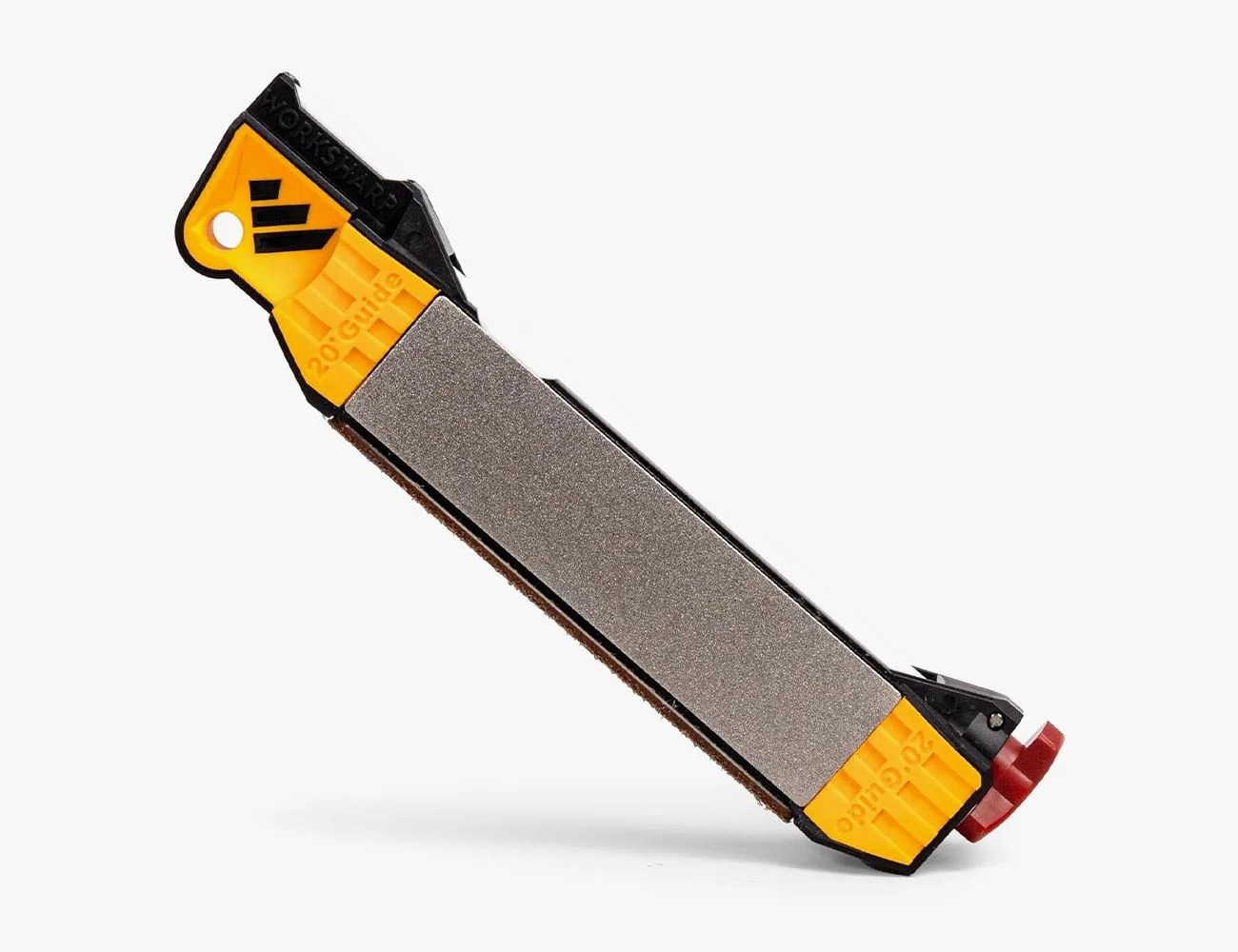 a knife with a yellow handle