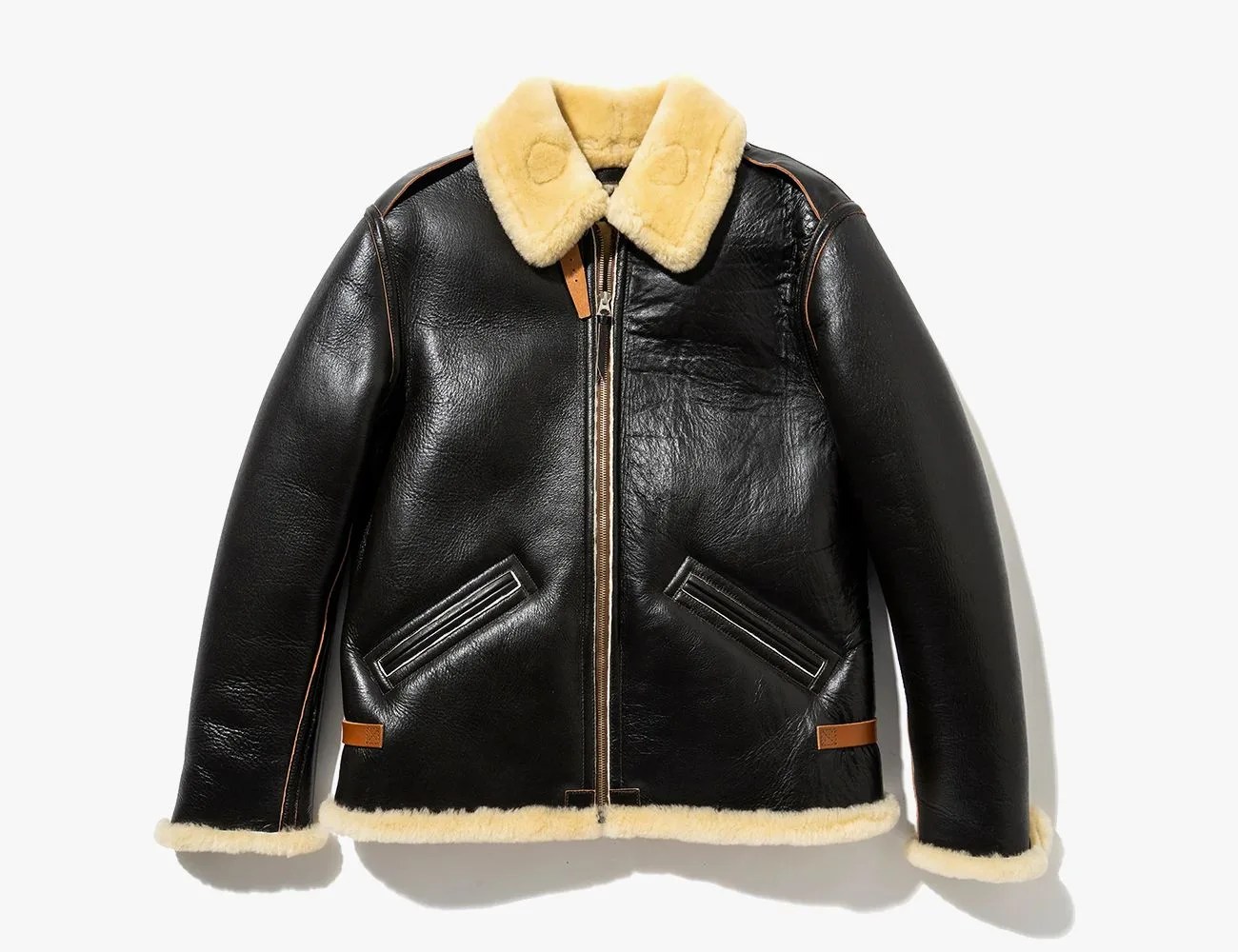 black leather jacket with fur collar