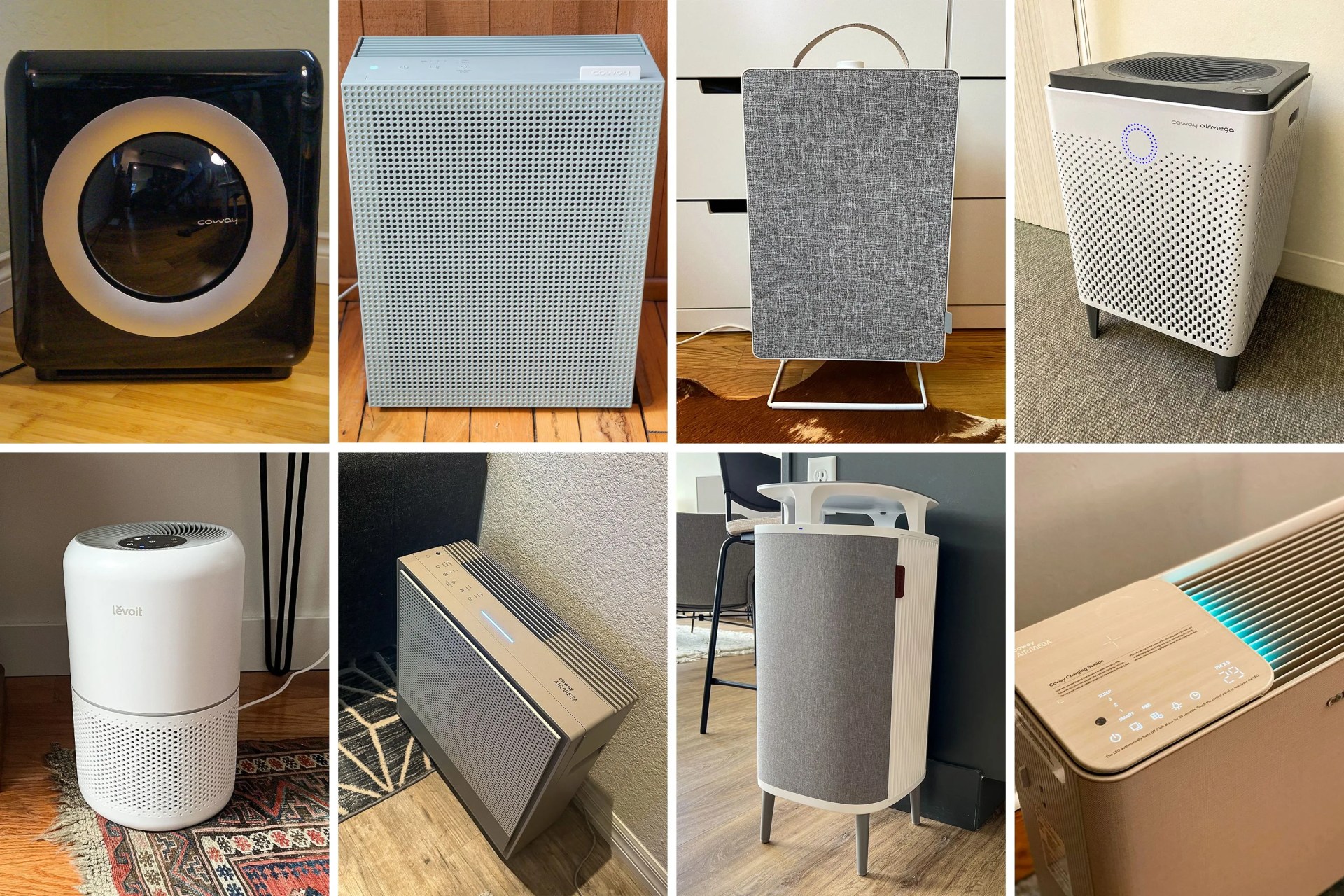 collage of eight air purifiers