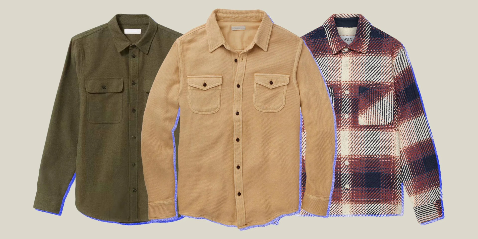 collage of three shirt jackets