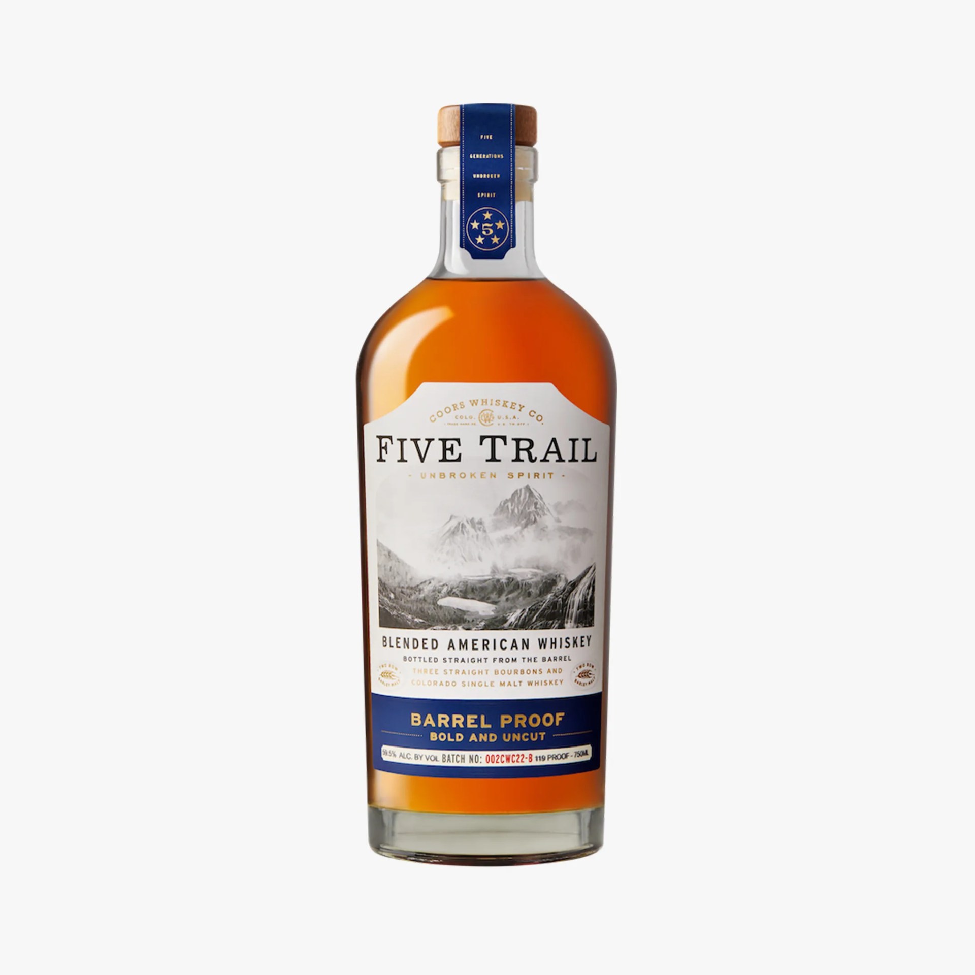 Bottle of whiskey that read Five Trail