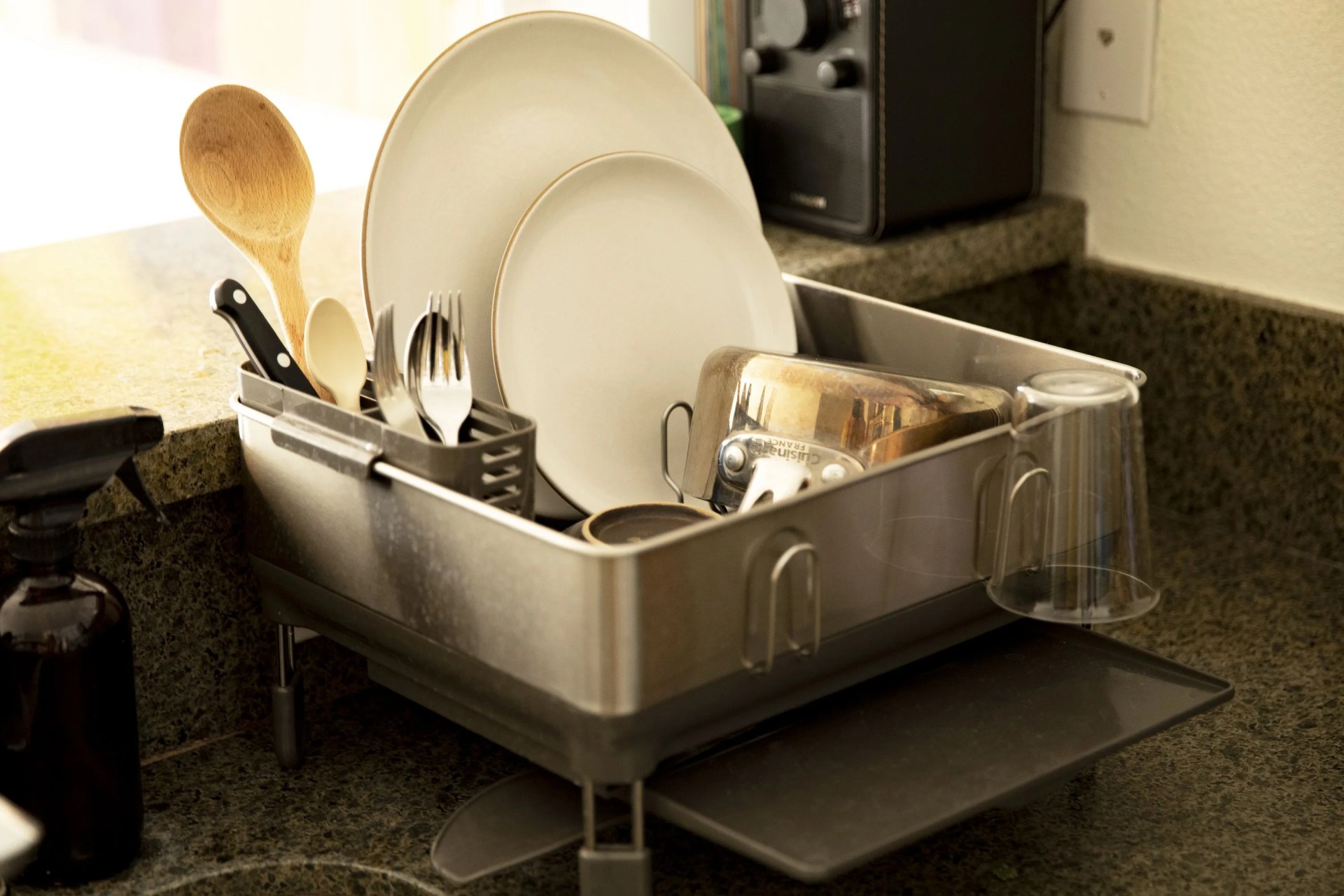 simplehuman dish rack with dishes