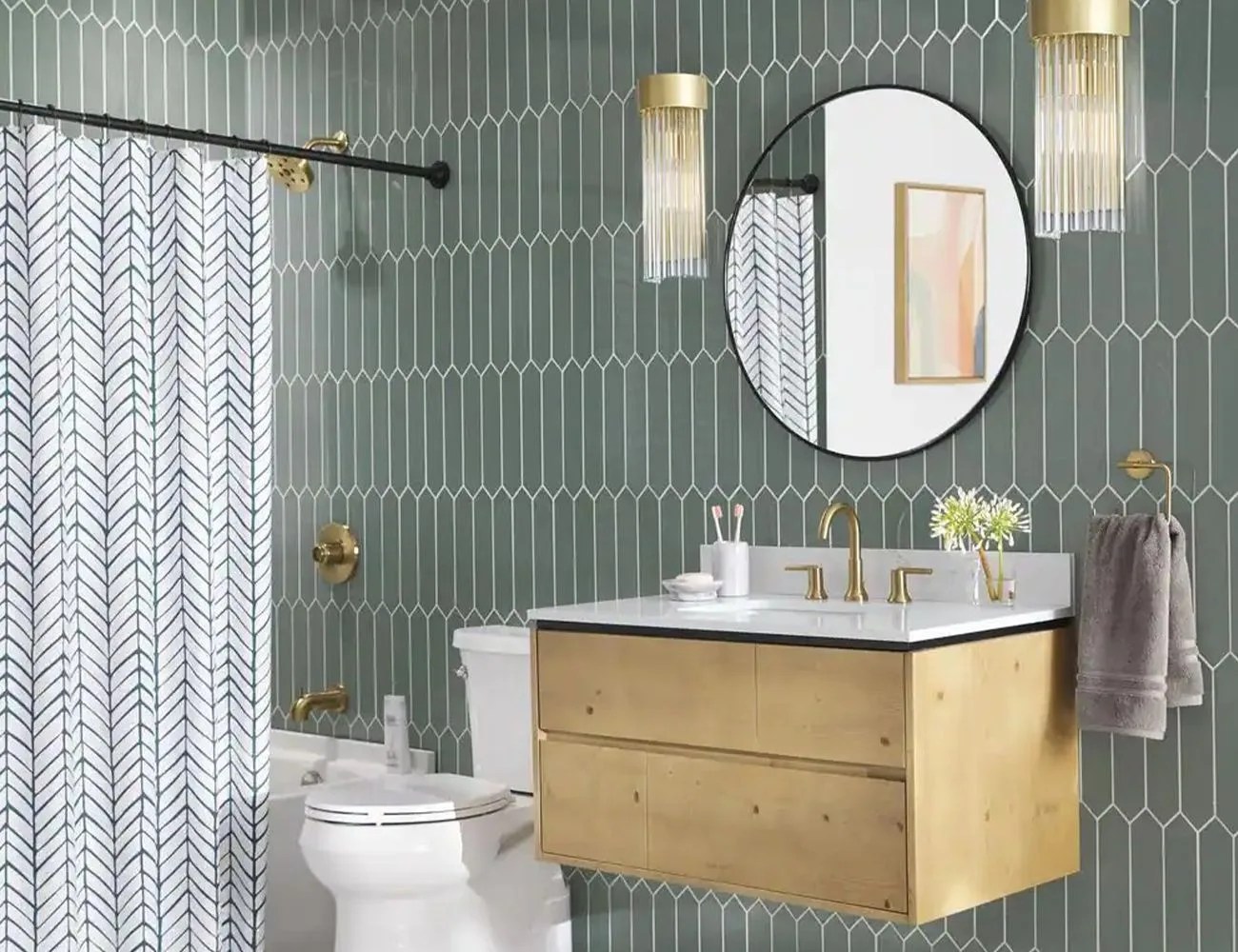 green tile in a bathroom