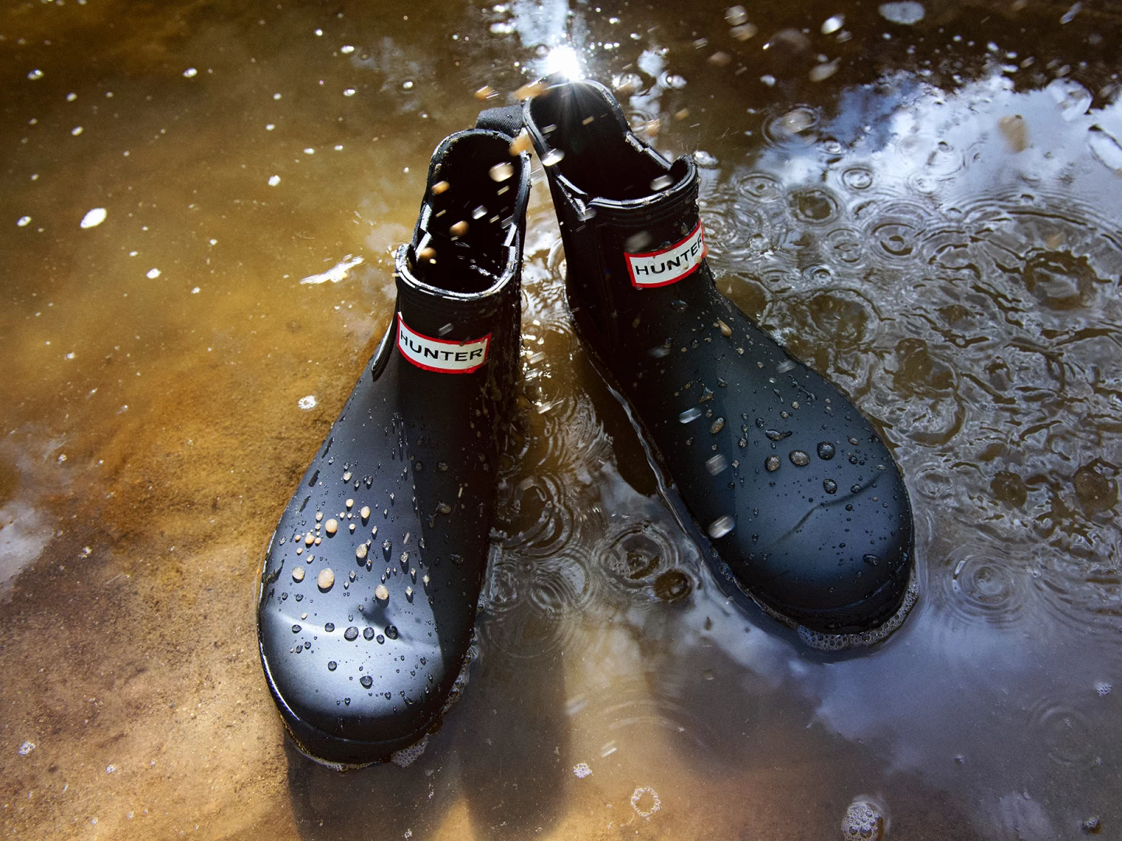 rain boots in water