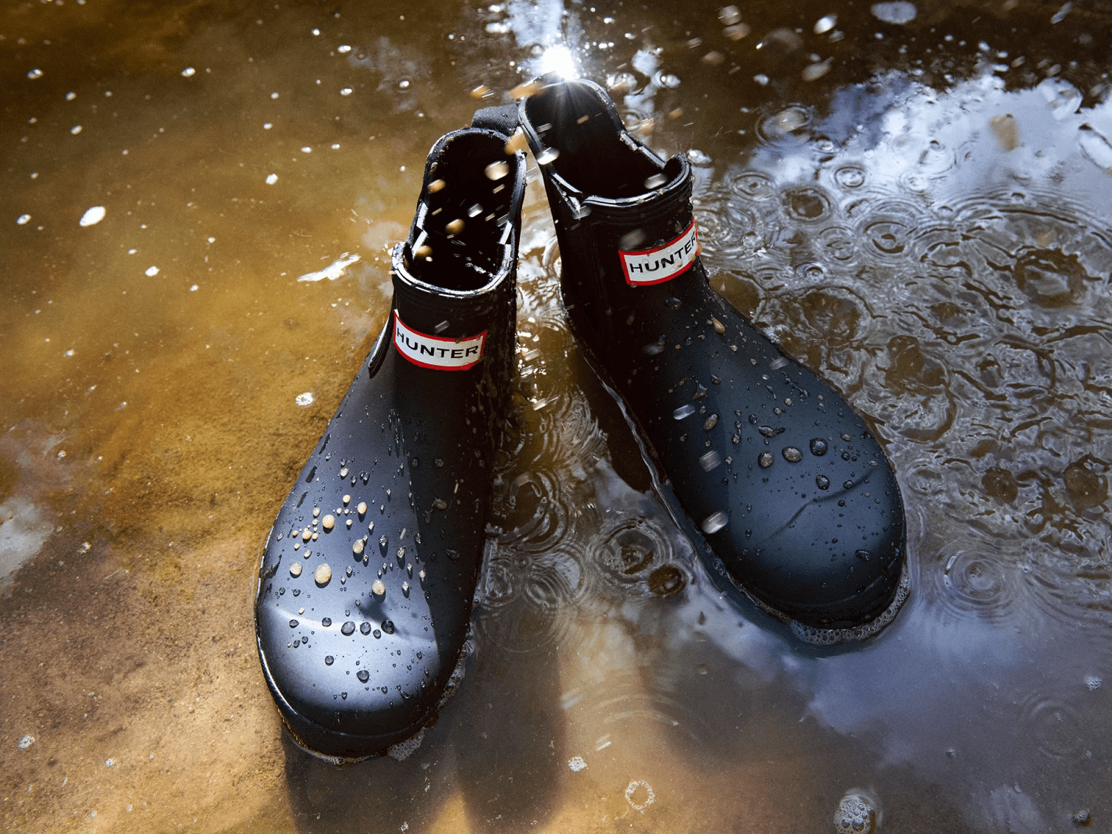 rain boots in water