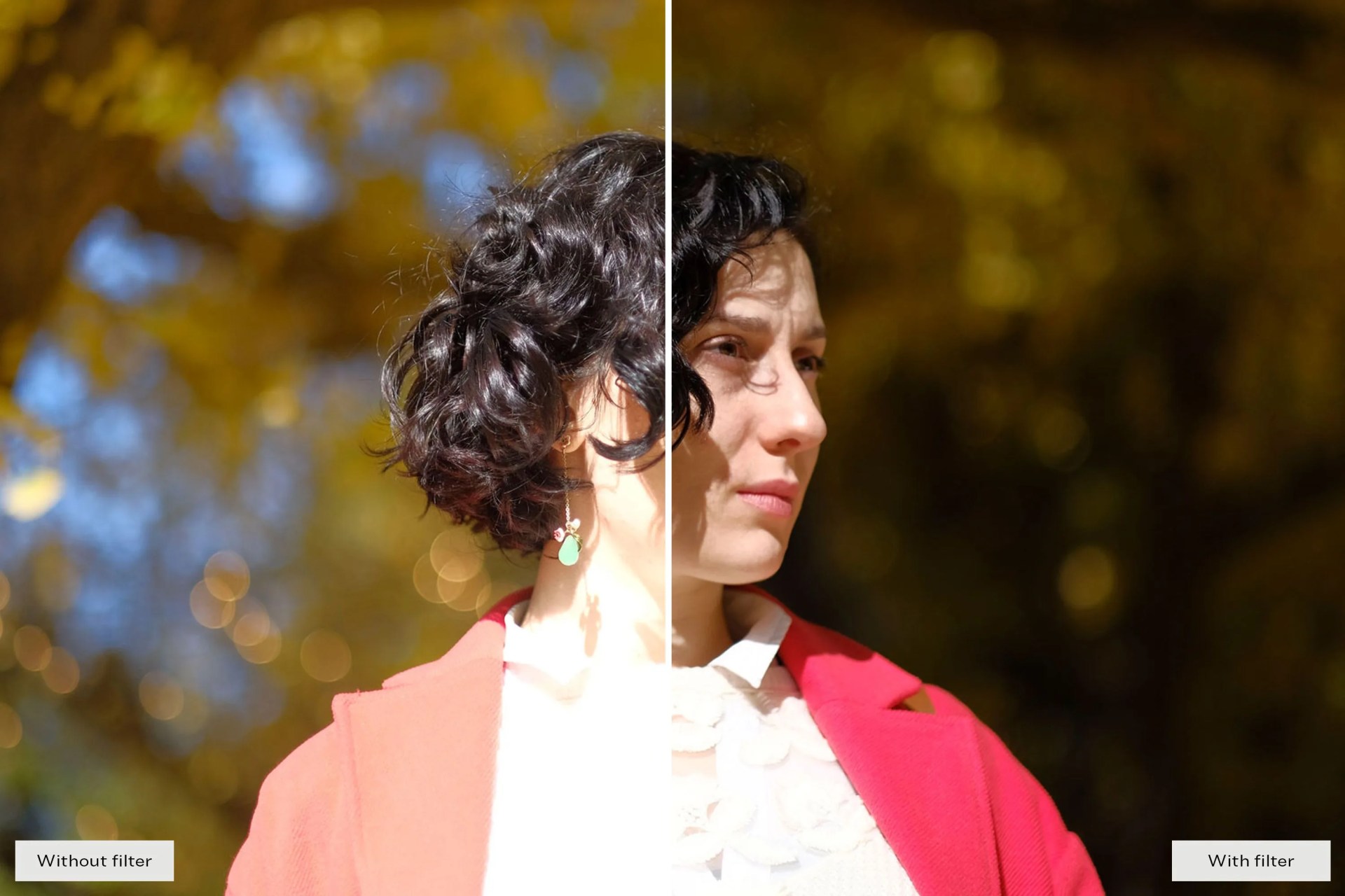 a collage of two images showing photo filters