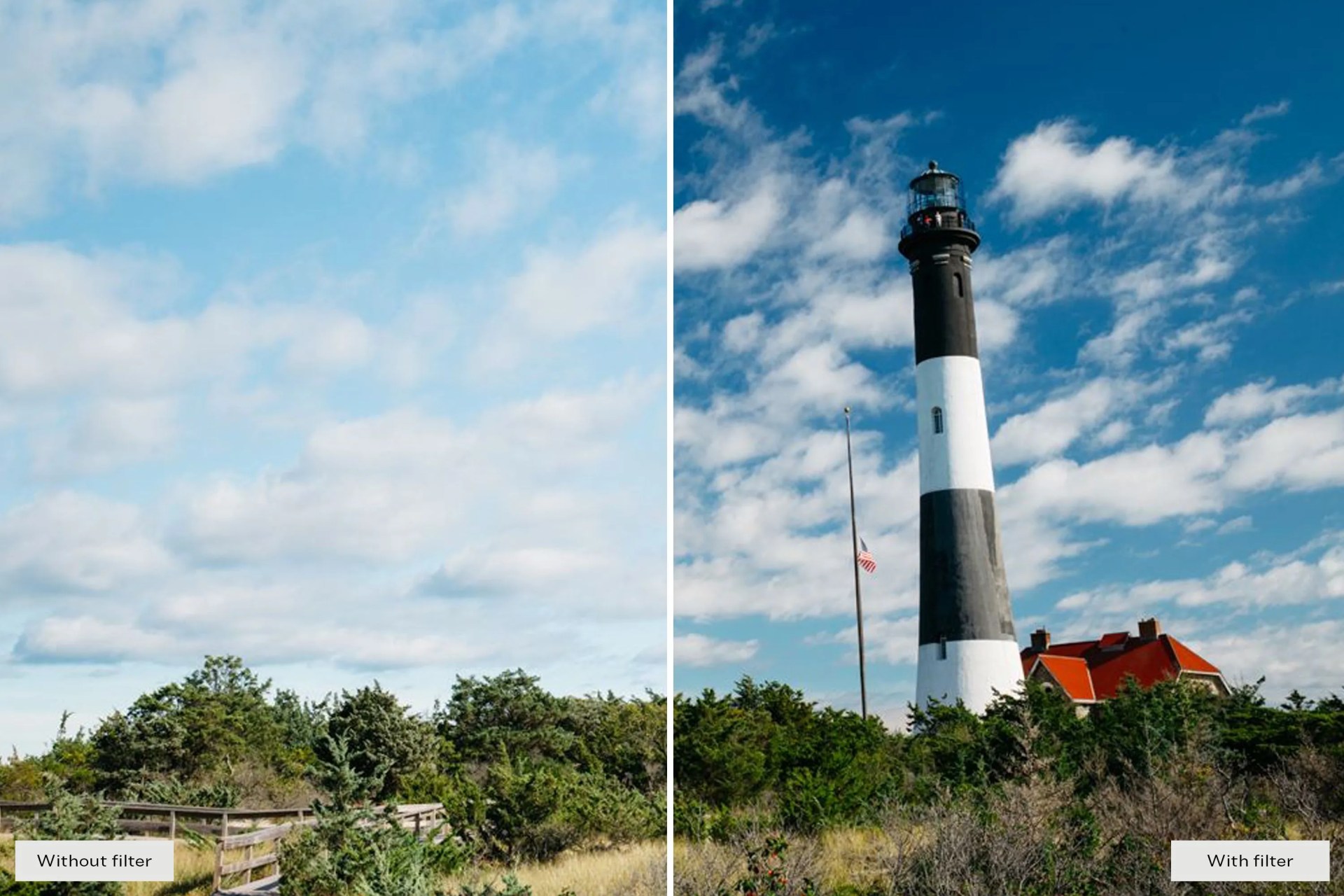 a collage of two images showing photo filters