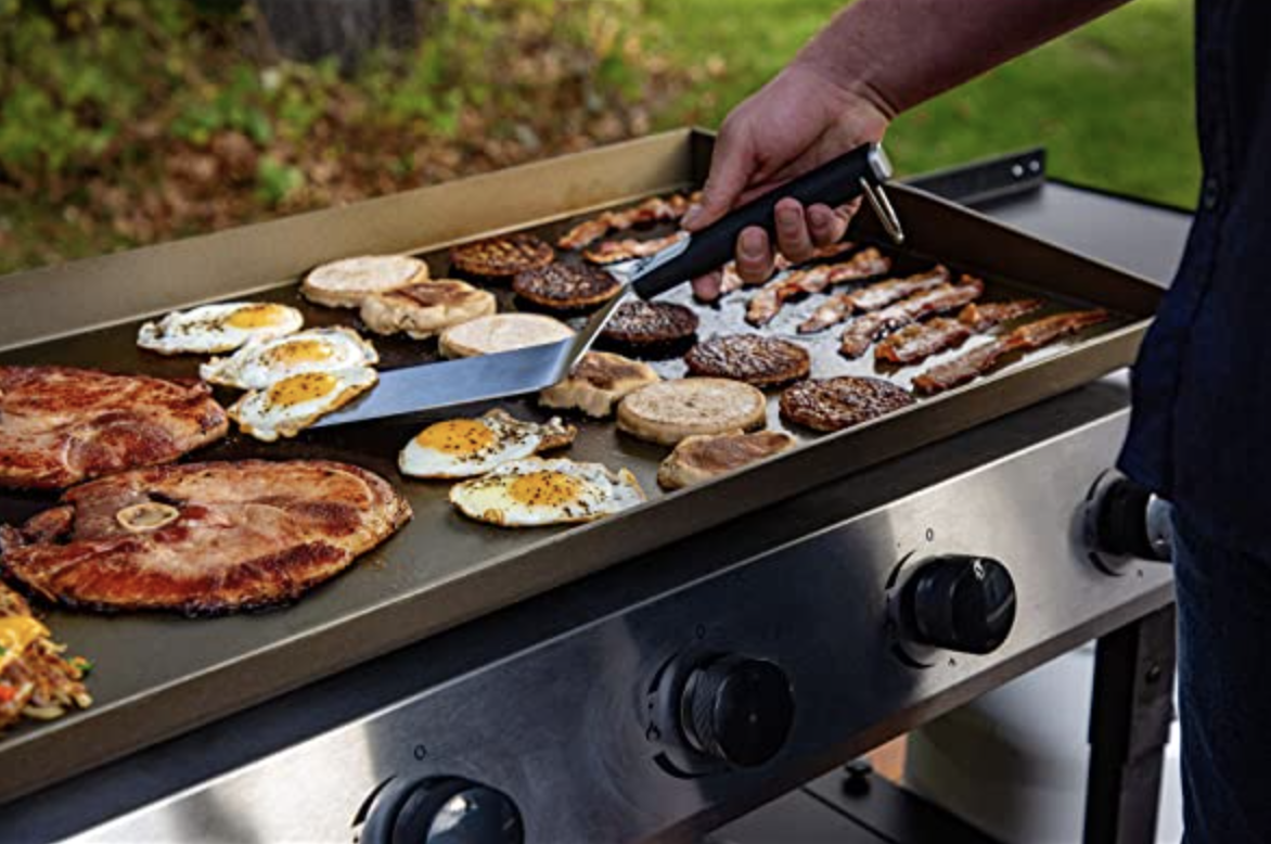 meat cooking on griddle