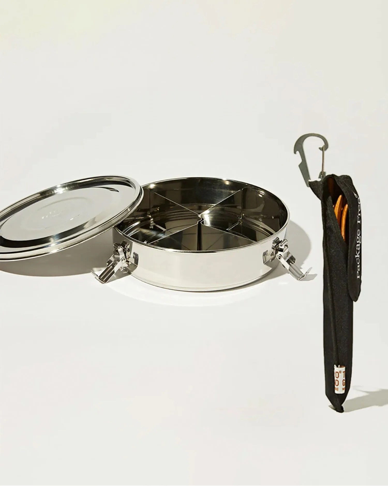package free lunch kit with stainless steel divider container and bamboo cutlery set