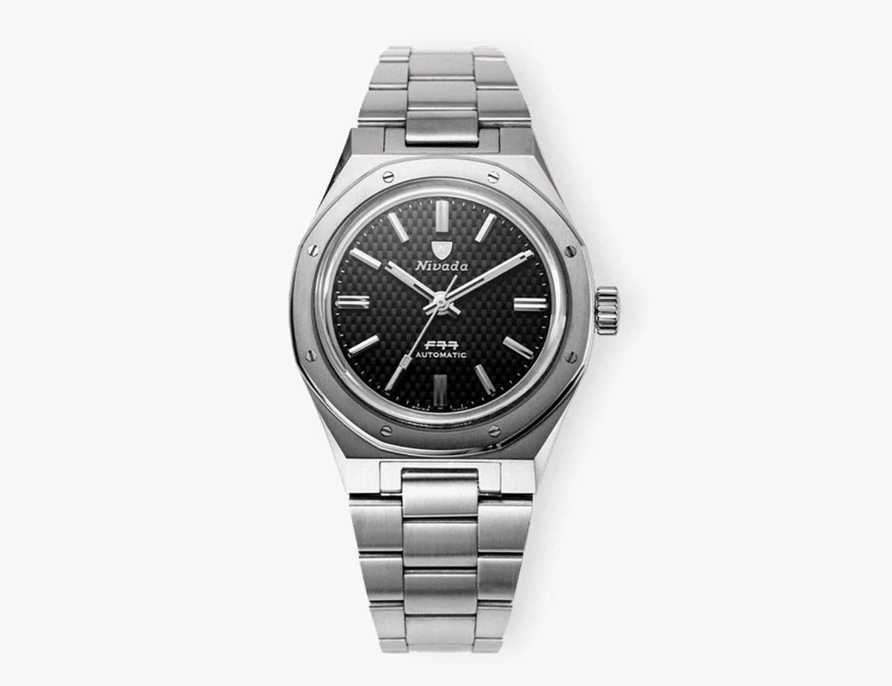 steel watch with black dial