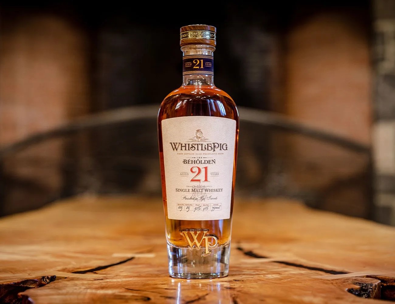 a whistlepig whiskey bottle on a counter