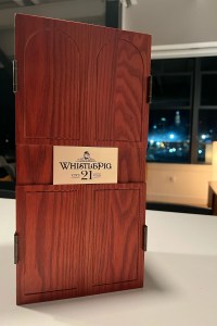 a whistlepig whiskey case on a counter