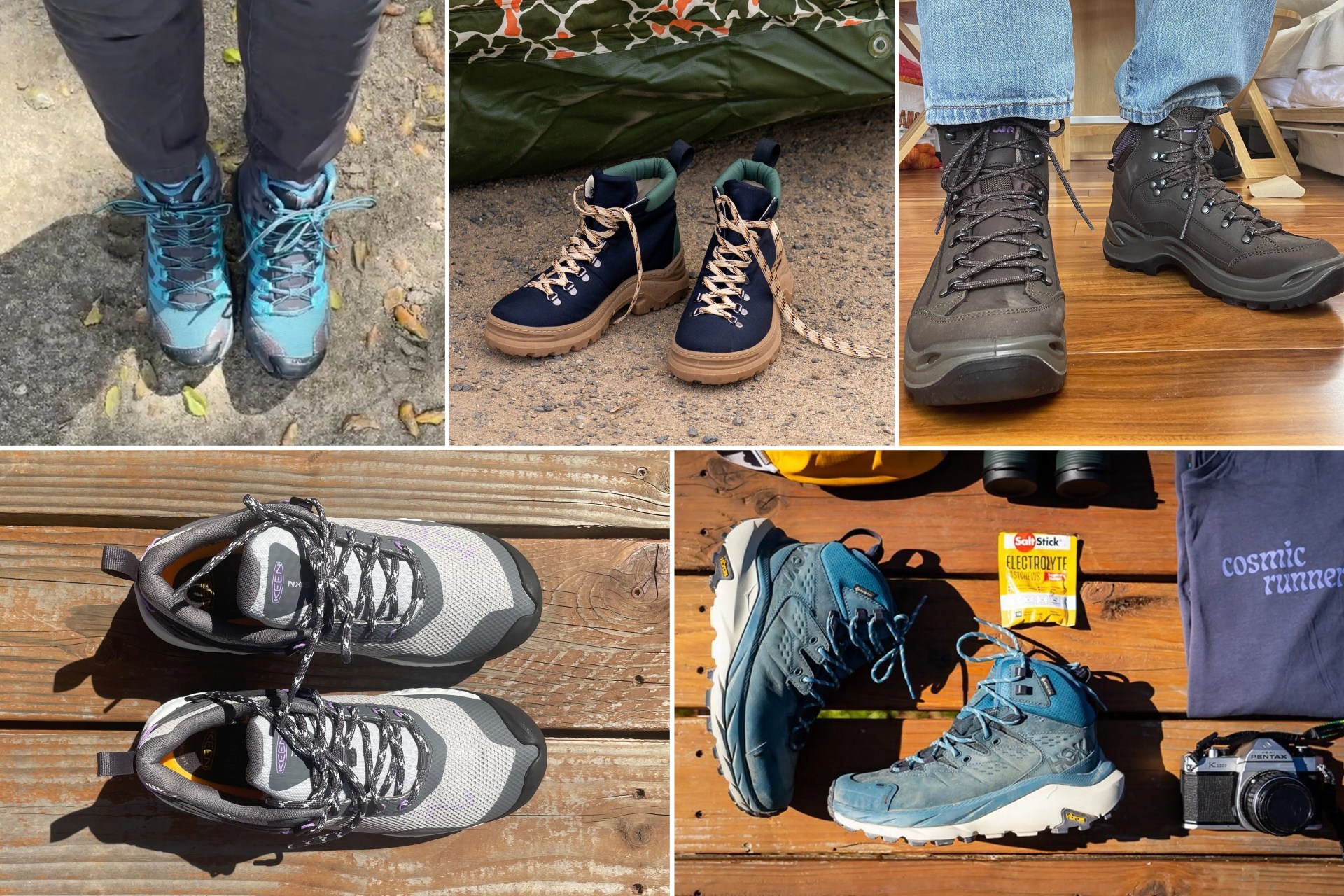womens hiking boots in a collage