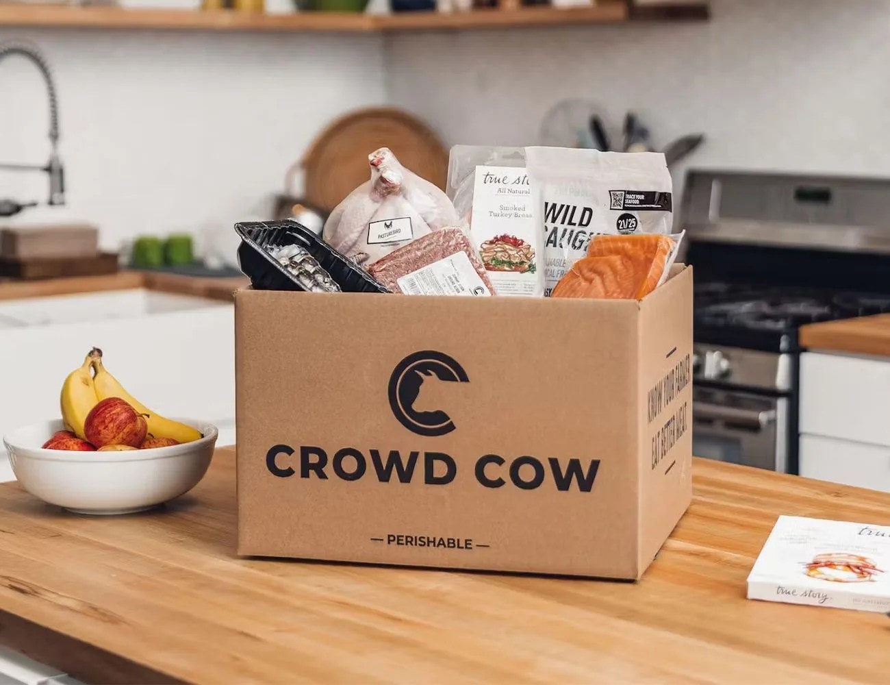 crowd cow box on a counter