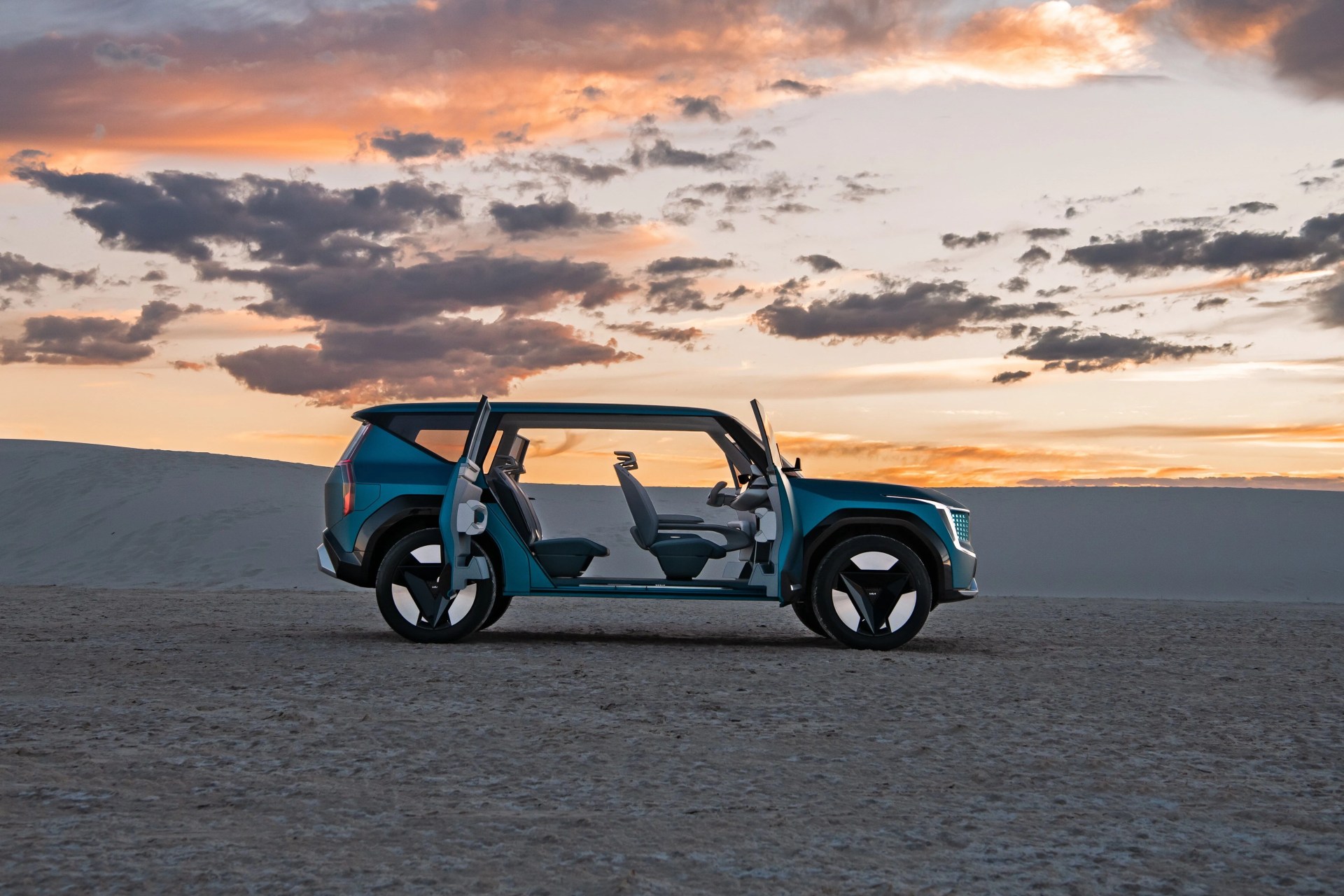 kia concept ev9 in the salt flats