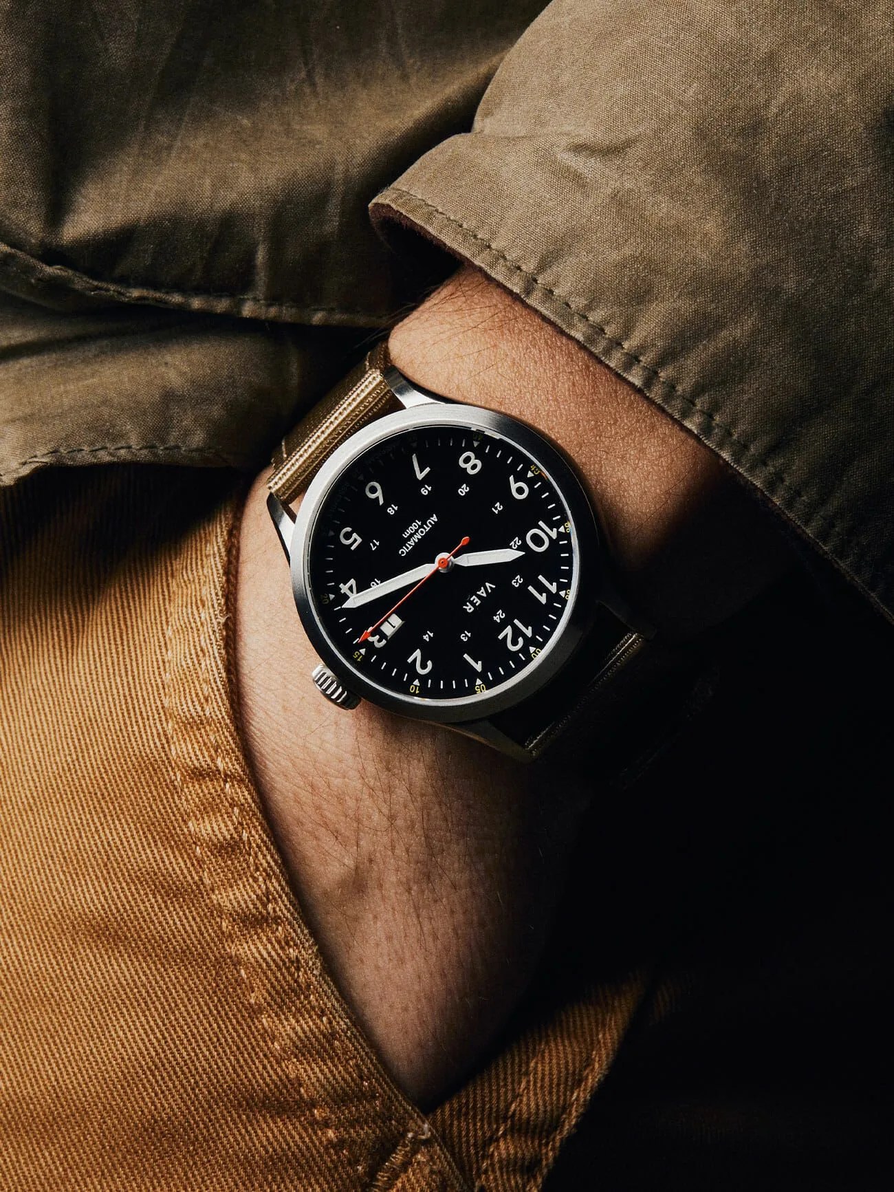 vaer field watch on wrist