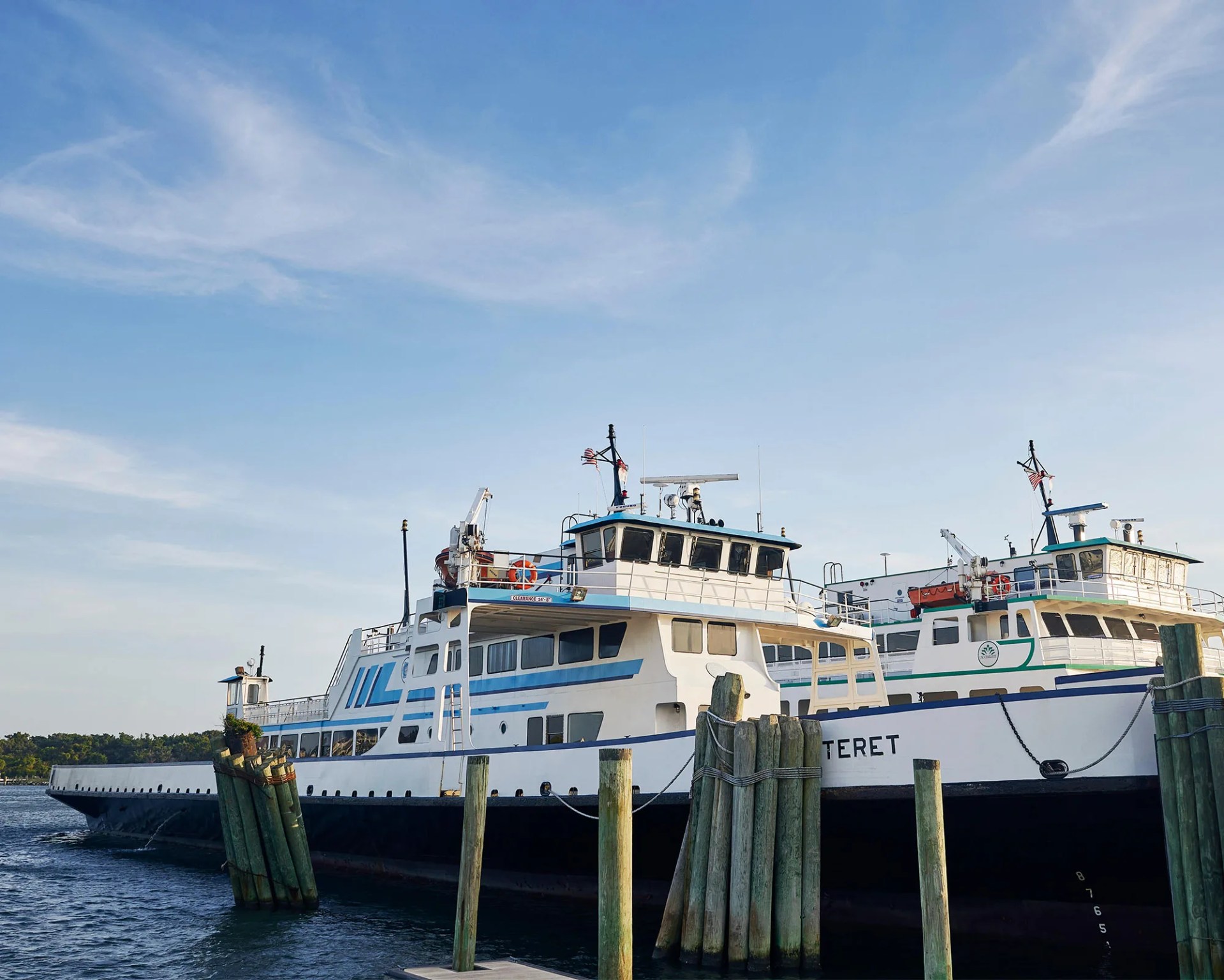 a large boat docked at sea