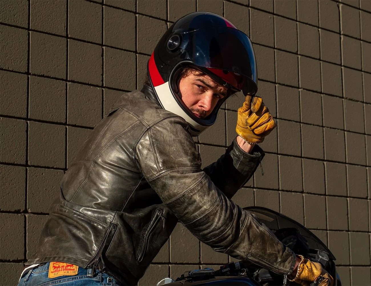 a man wearing a motorcycle helmet