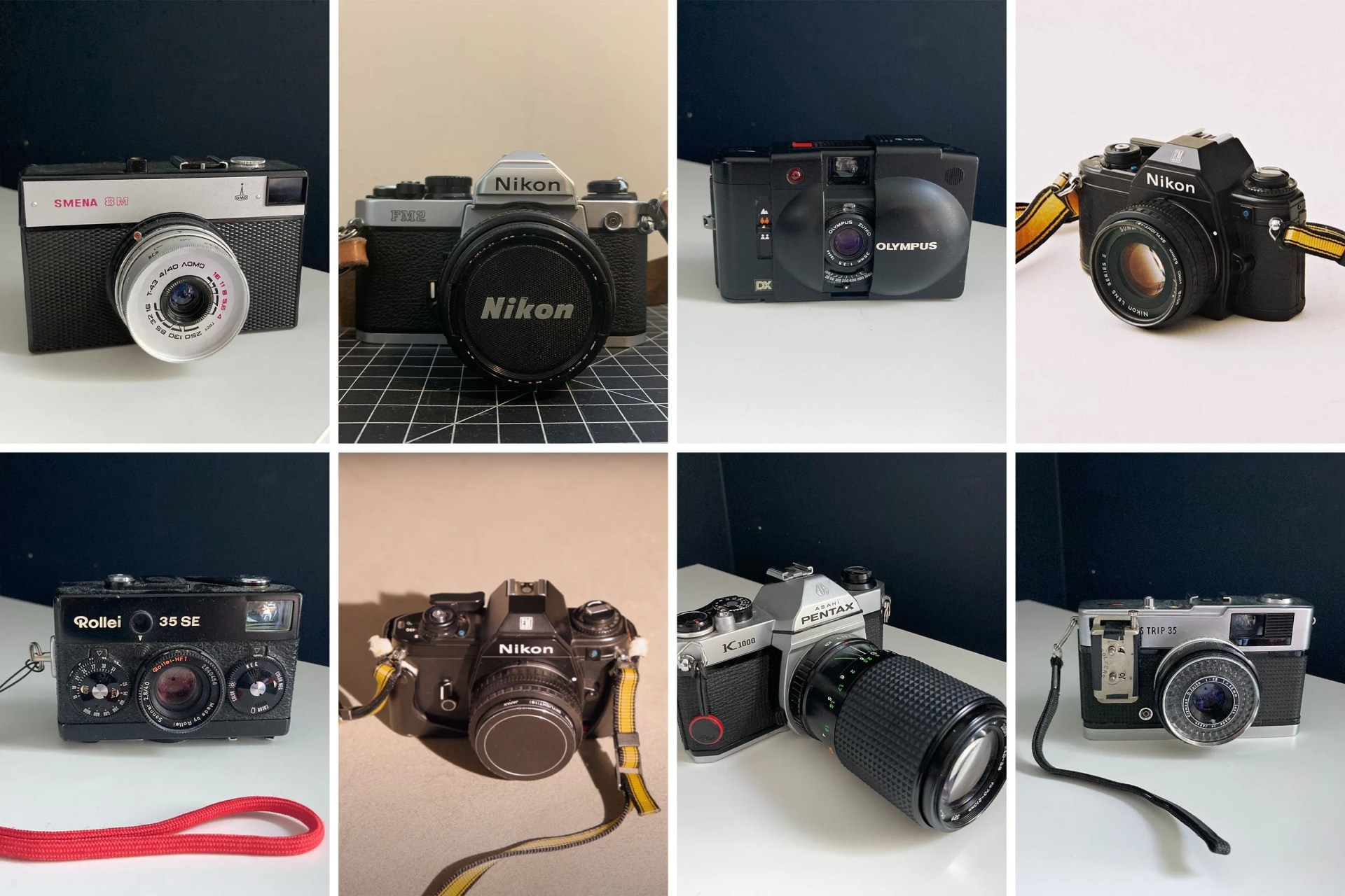 collage of 8 35mm cameras