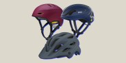 collage of three bike helmets